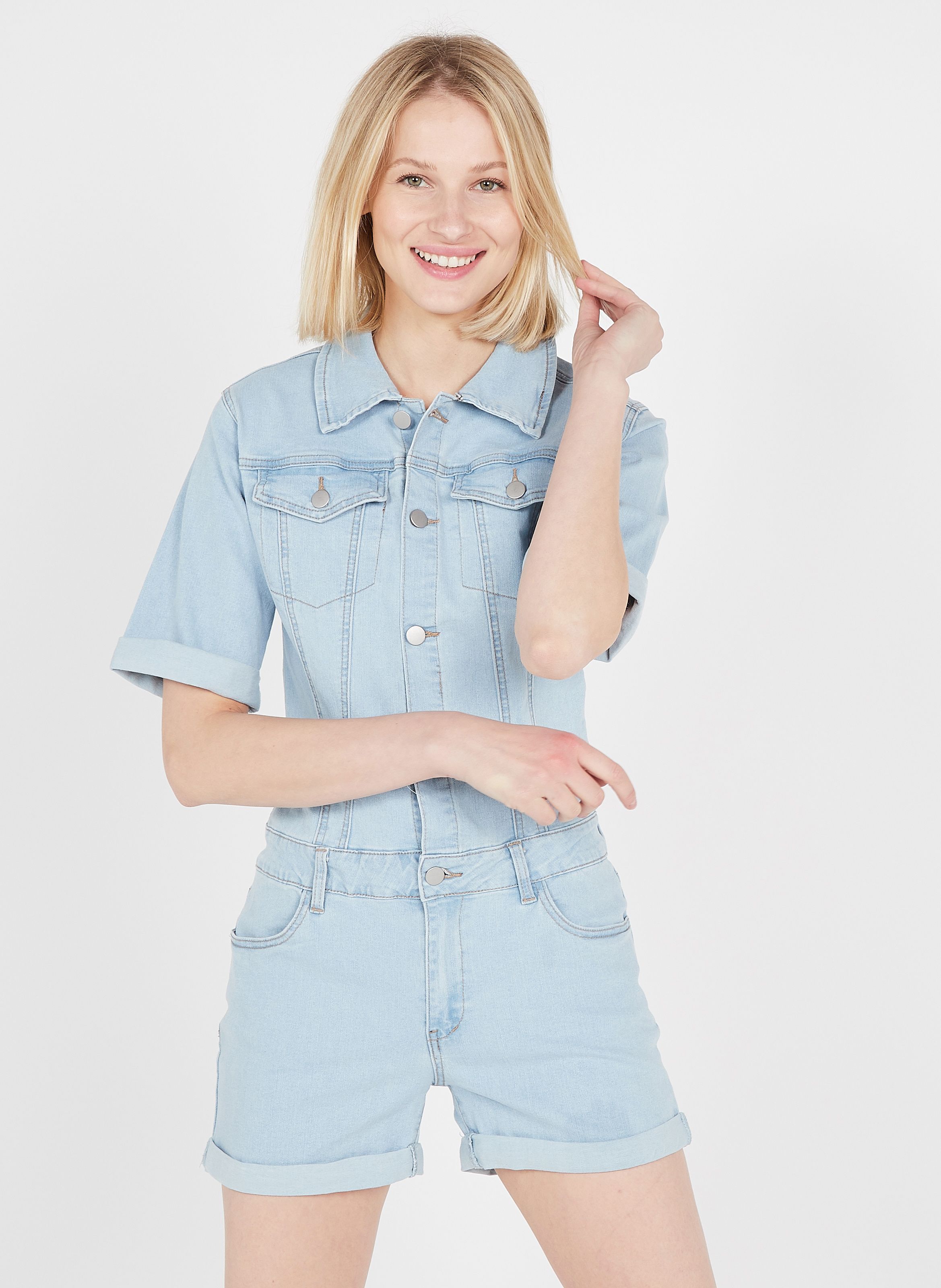 light blue denim playsuit