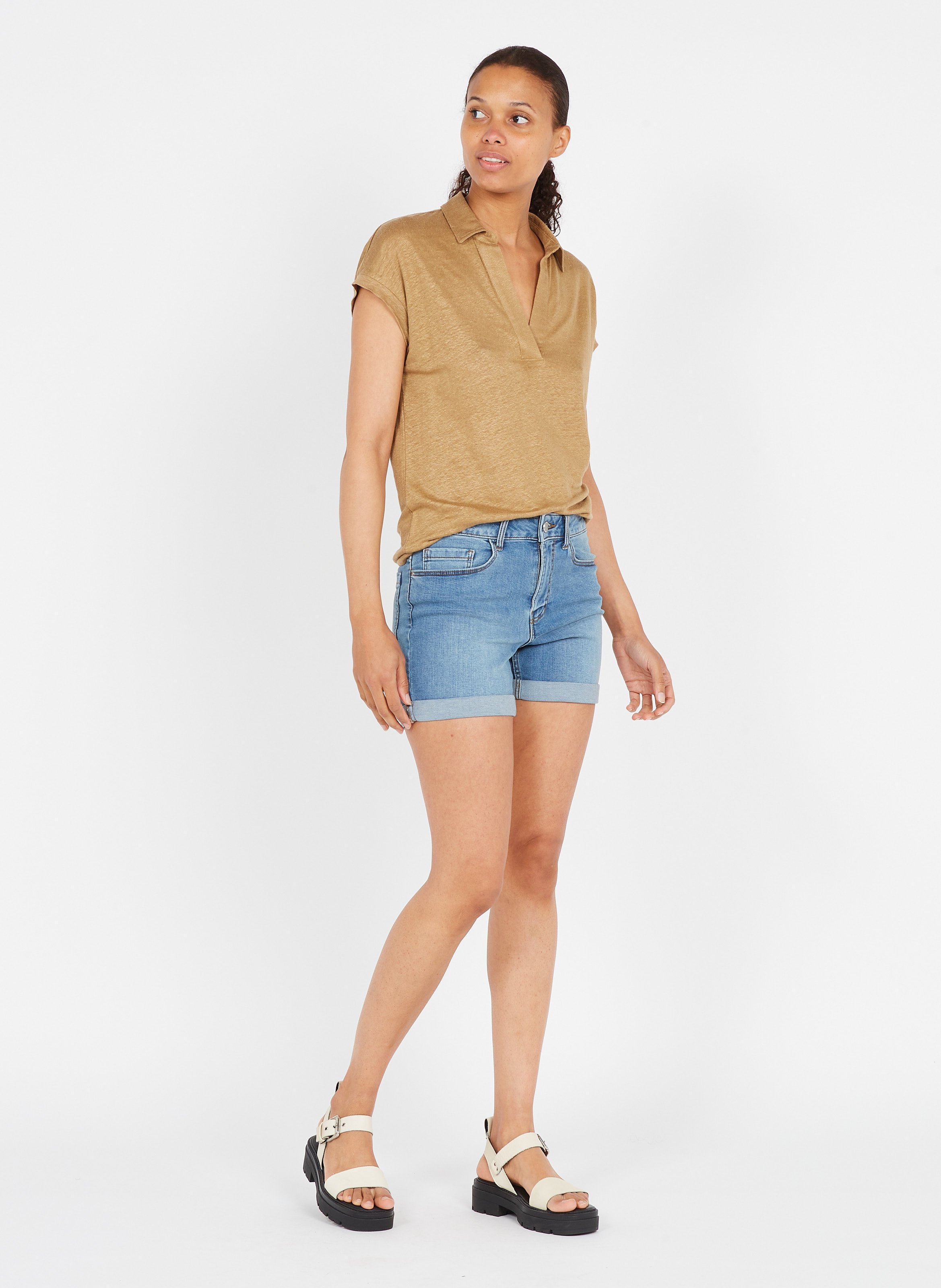 Sale Faded Stretch Cotton Denim Shorts 