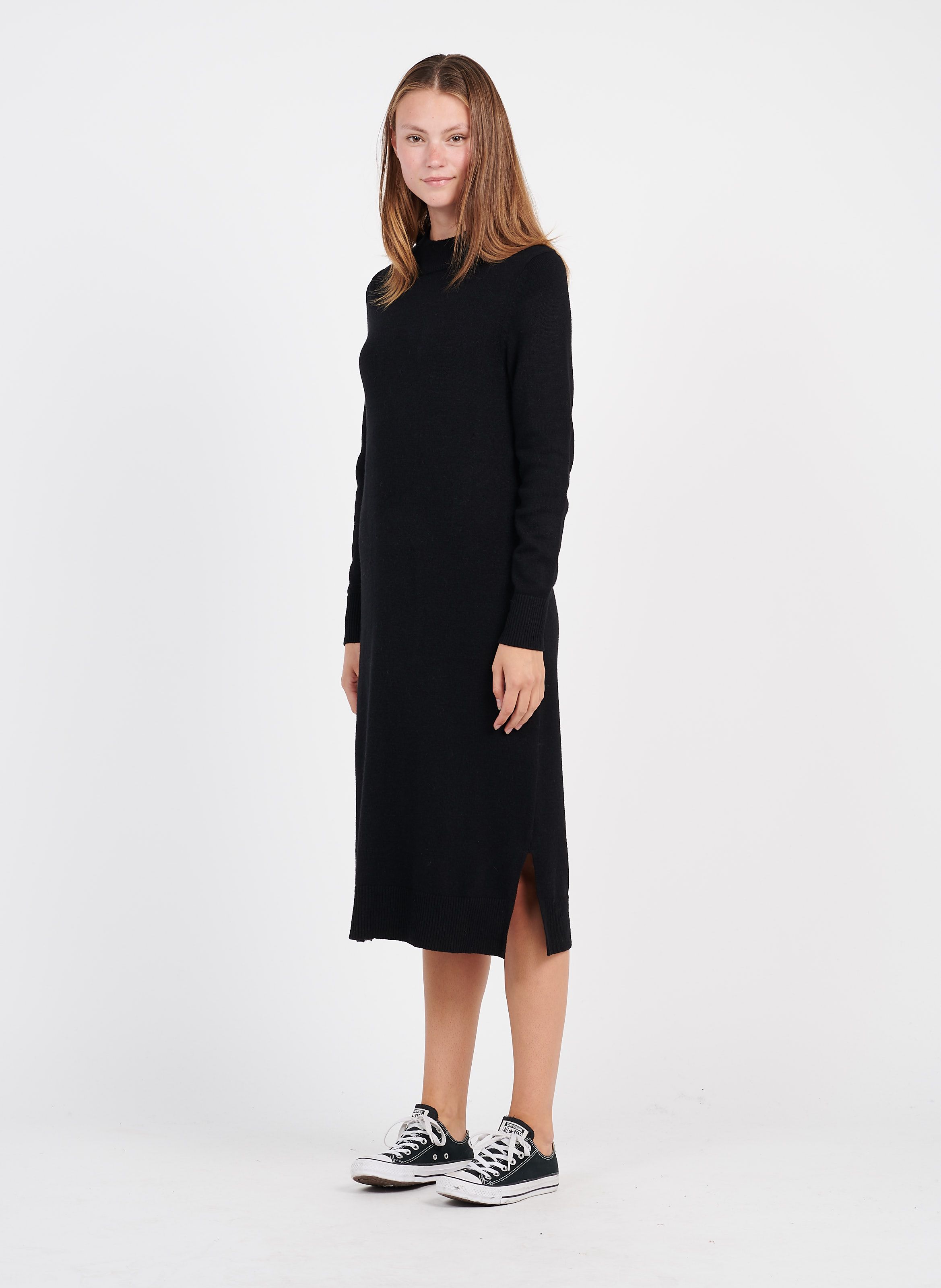 black high neck sweater dress