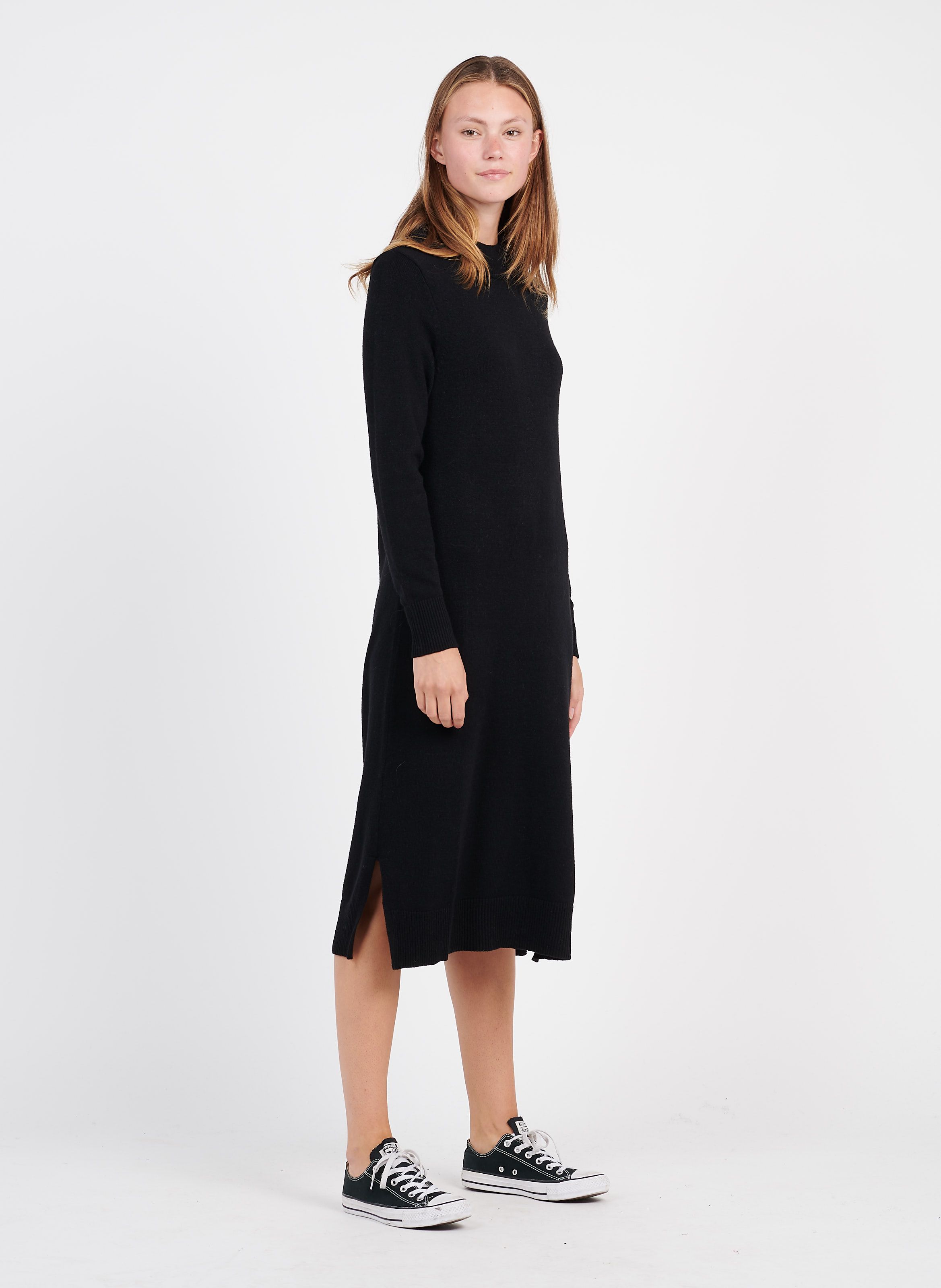 black high neck sweater dress