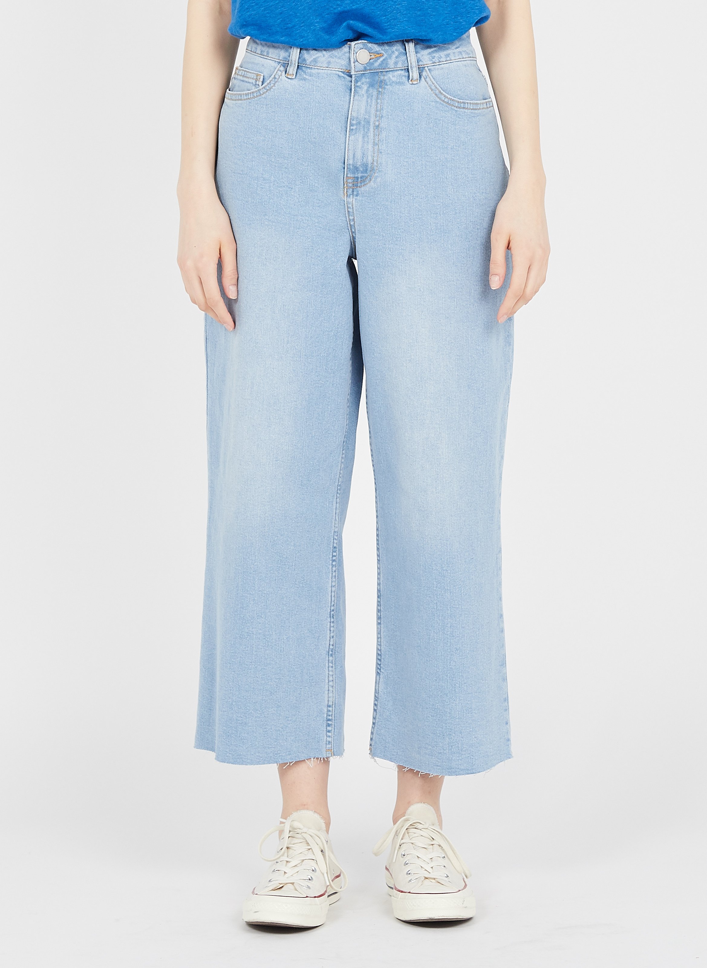High-rise Wide-leg Cropped Jeans Light Blue Denim Vila - Women | Place des  Tendances