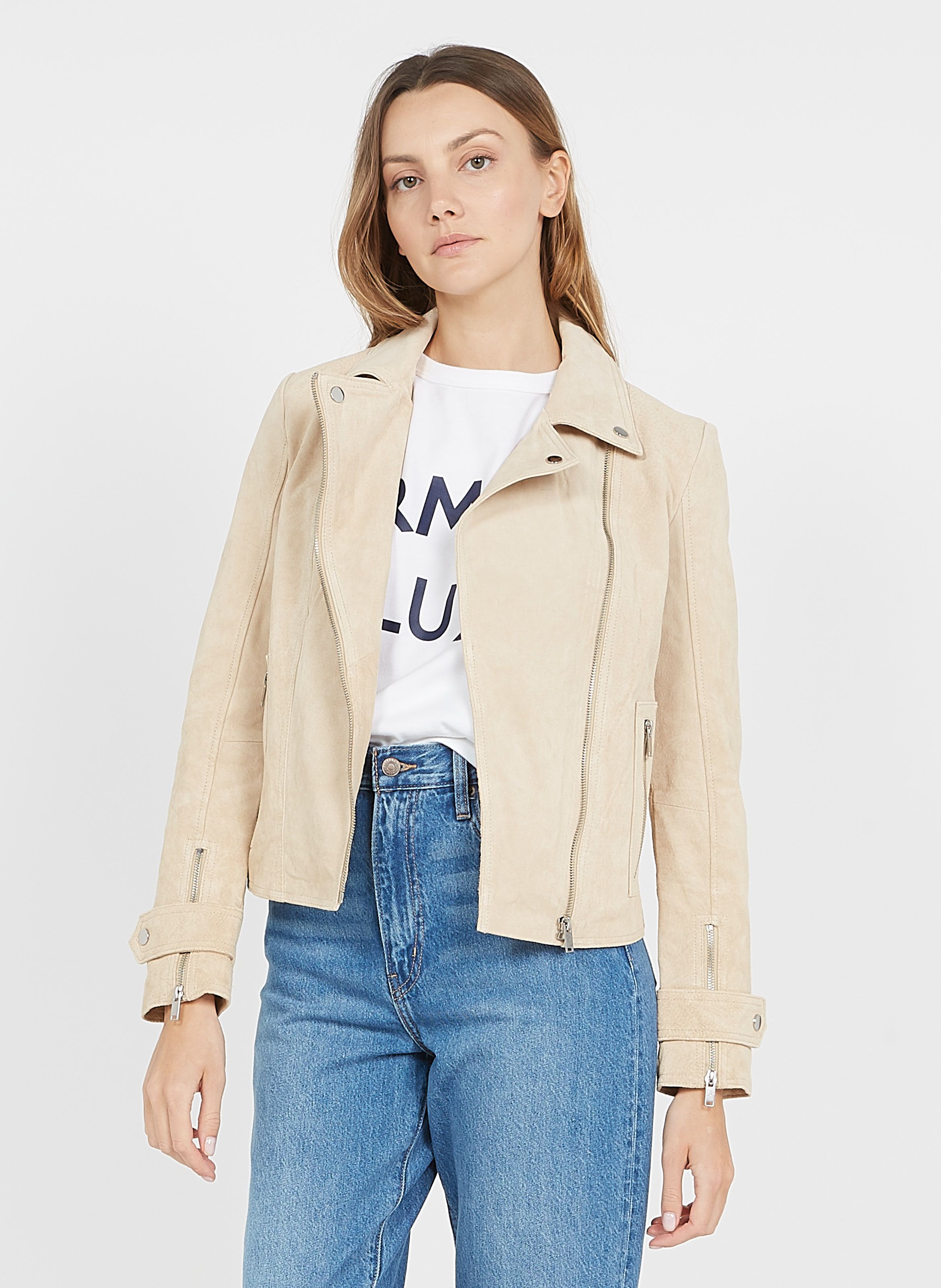 beige biker jacket womens