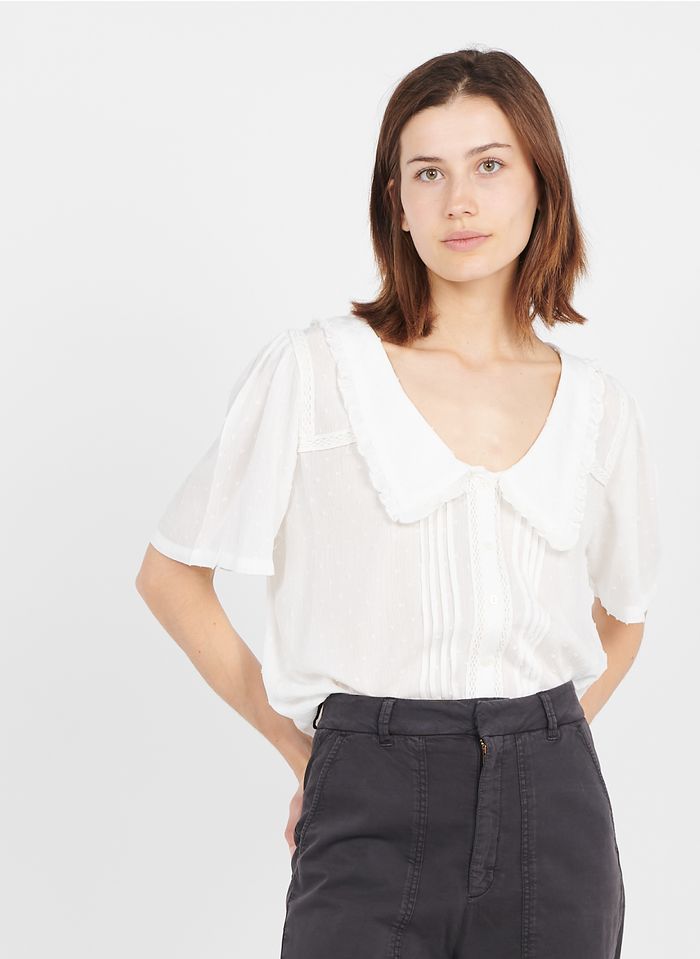 VILA White Striped dotted Swiss top with Peter Pan collar