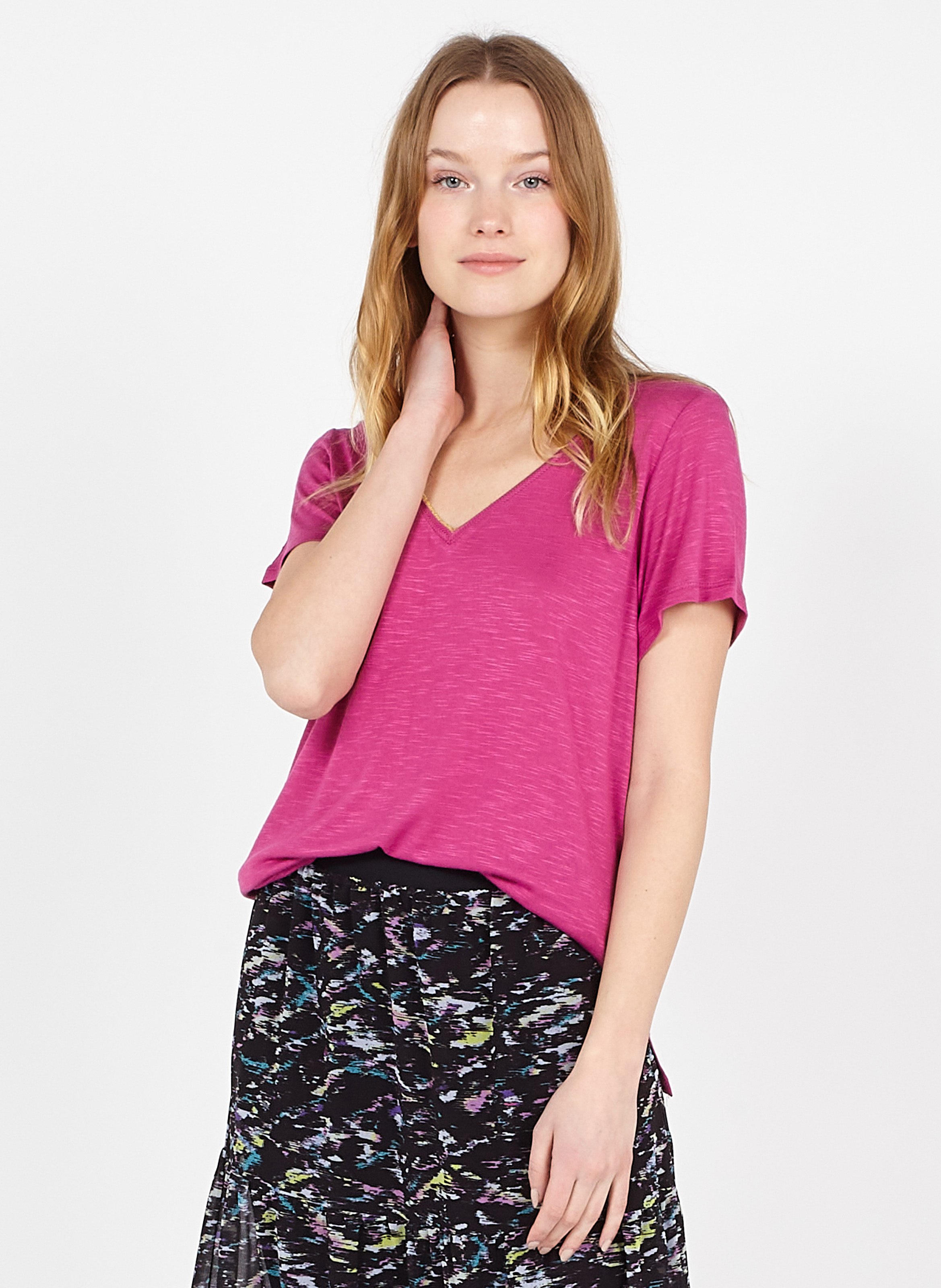 Sale V-neck T-shirt Magenta Haze Vila 