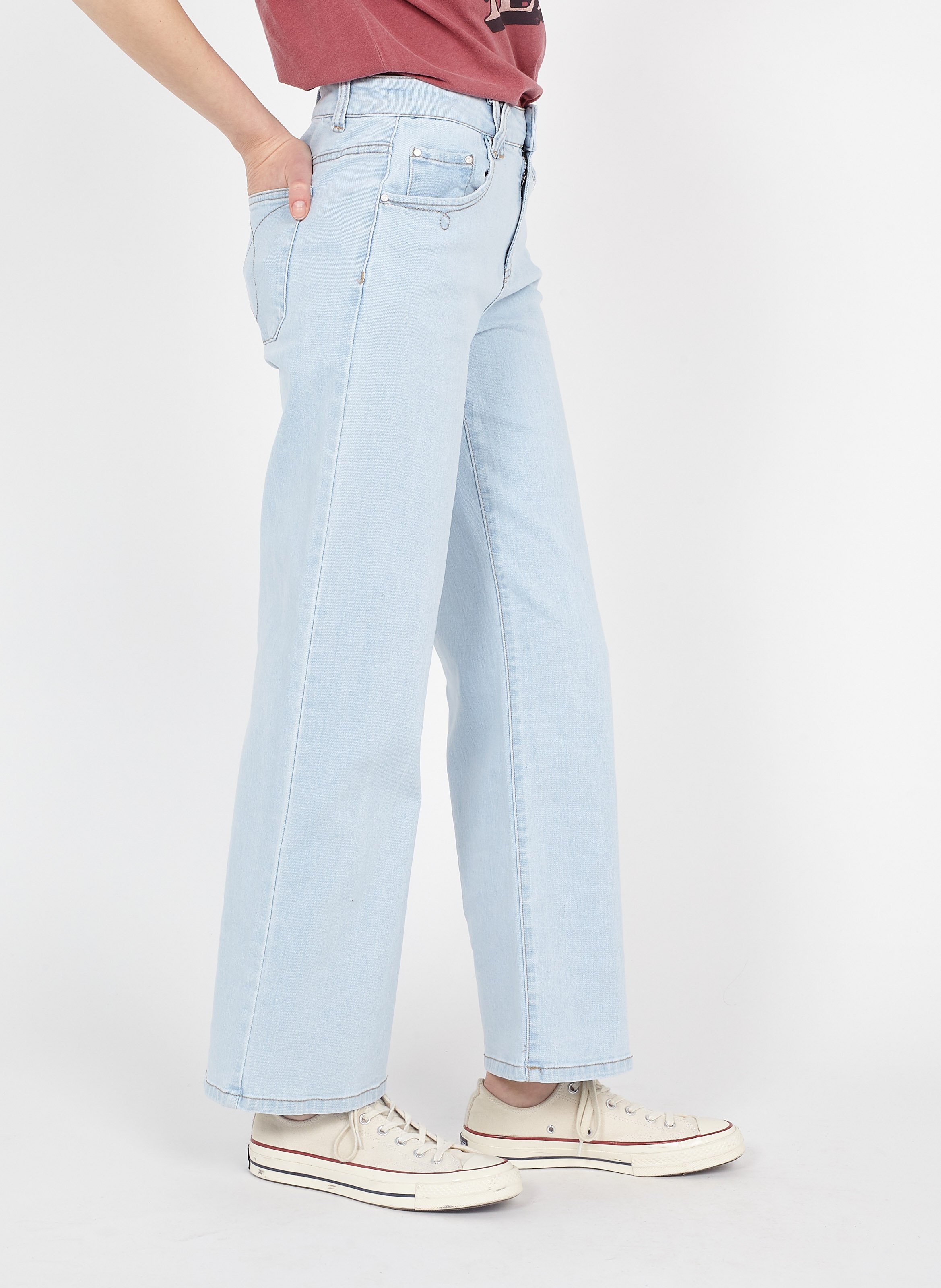 Wide-leg Stretch Cotton Jeans Light Blue Denim Vila - Women | Place des  Tendances