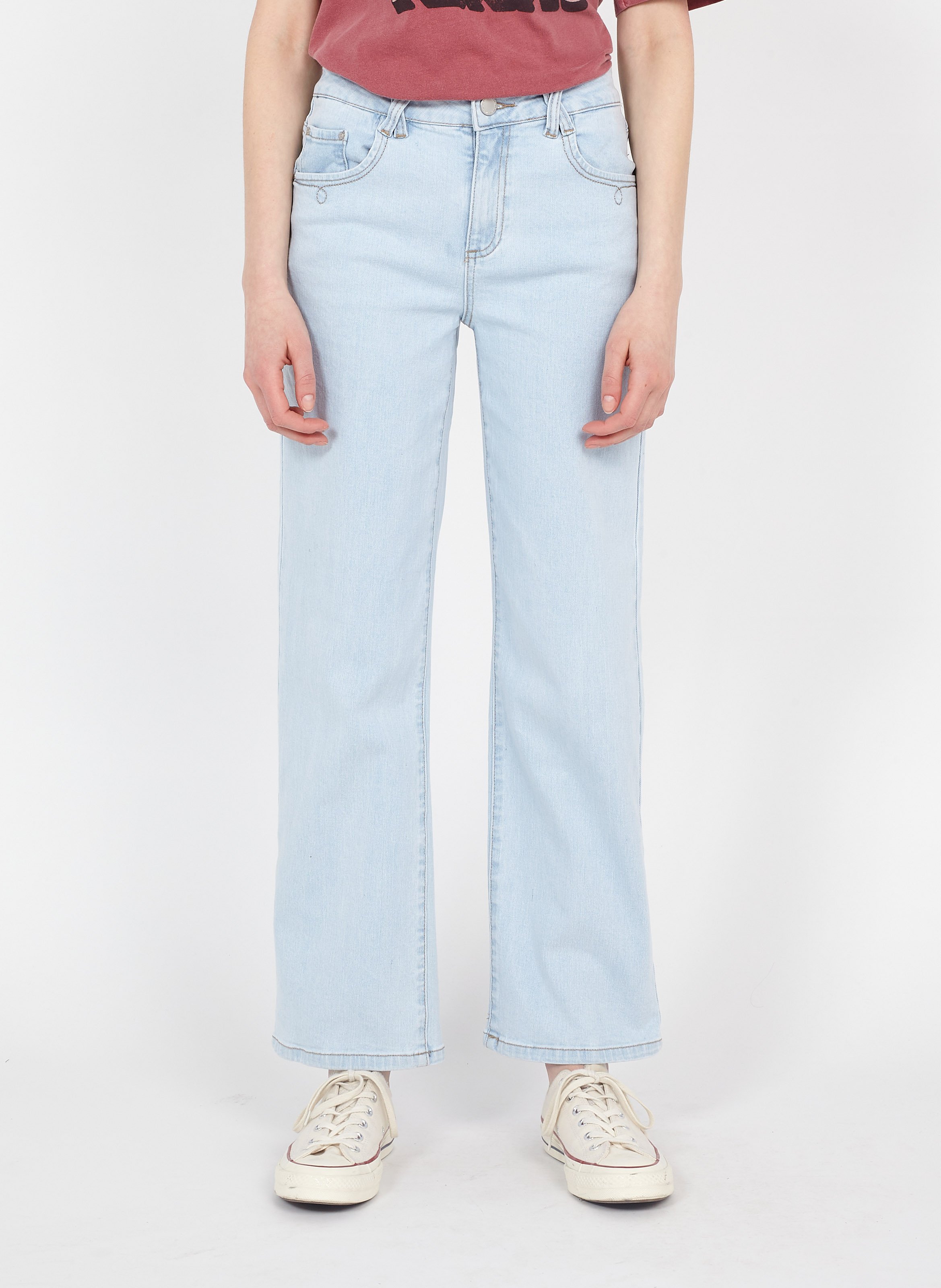 Wide-leg Stretch Cotton Jeans Light Blue Denim Vila - Women | Place des  Tendances