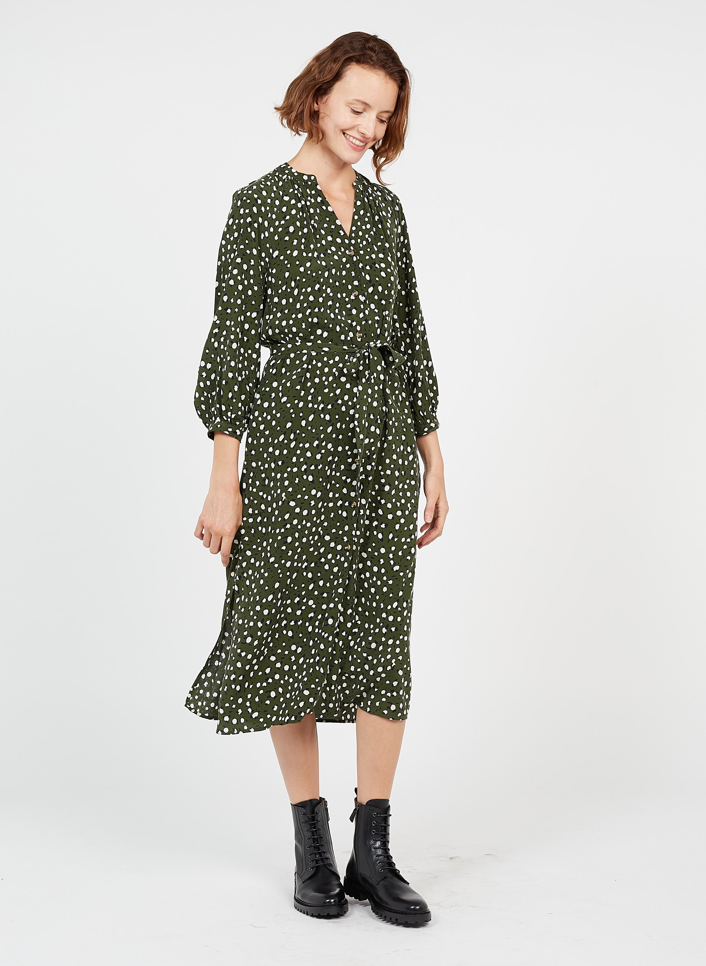whistles green polka dot dress