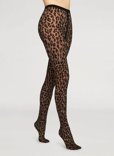 30D Leopard Print Tights Black - Tights & Leggings - Bleuforêt