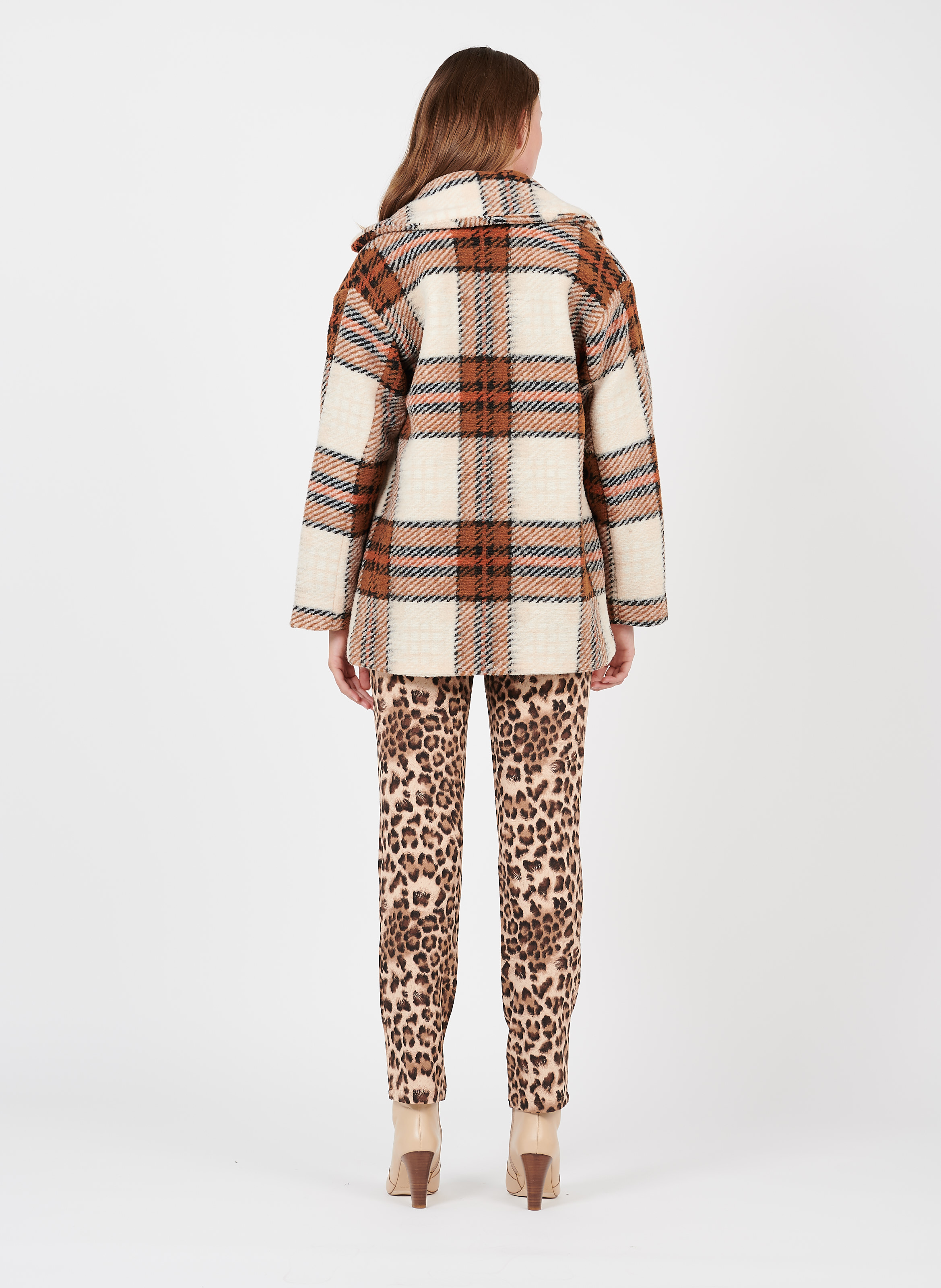 Checked Coat With Tailored Collar Eggnog Yas - Women Place des