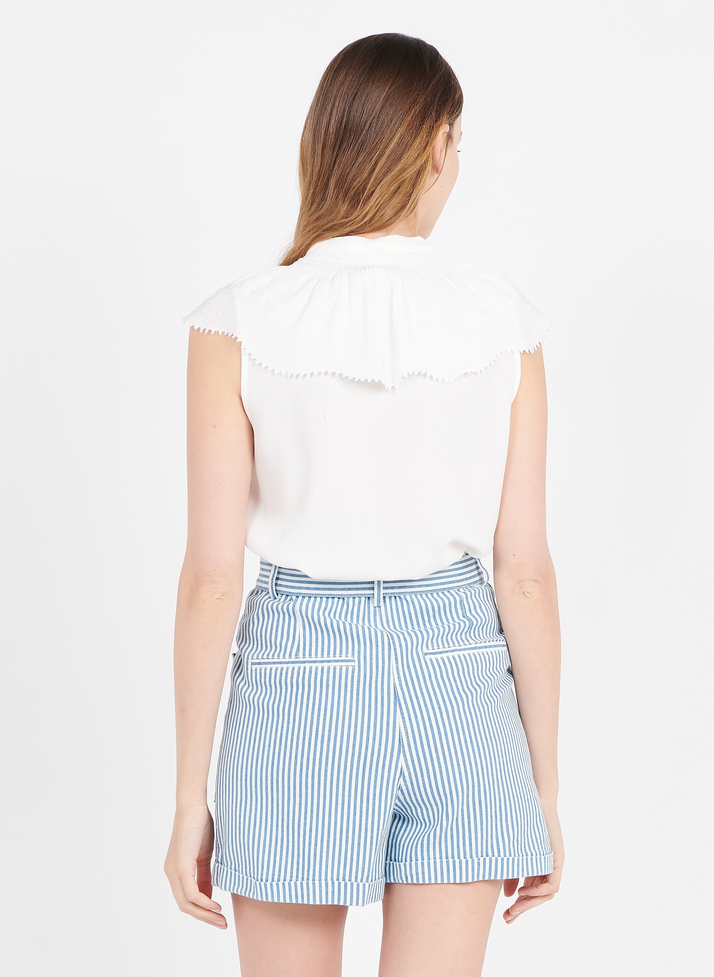 Sale High-waisted Striped Cotton-blend 