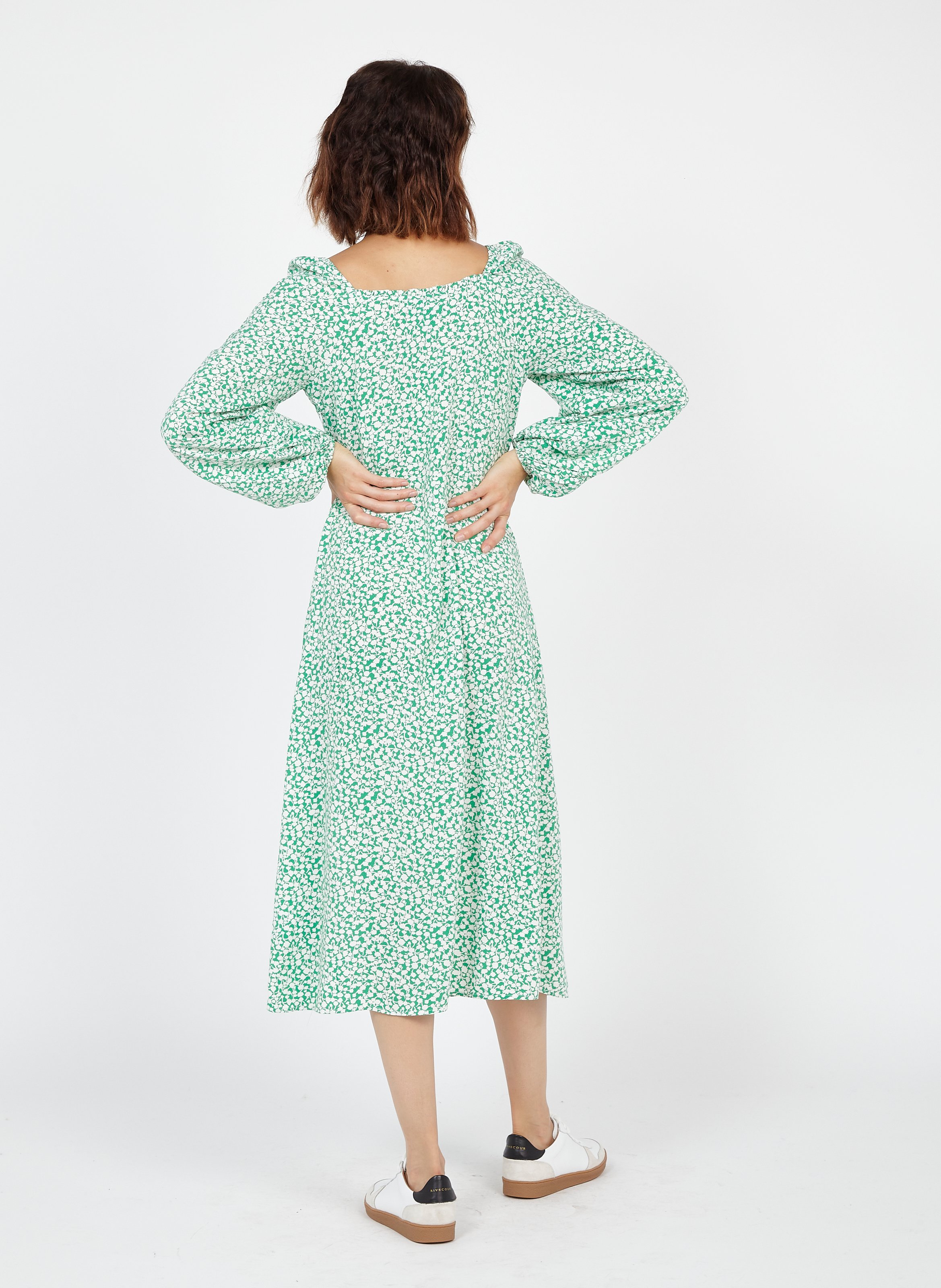 green floral v neck dress