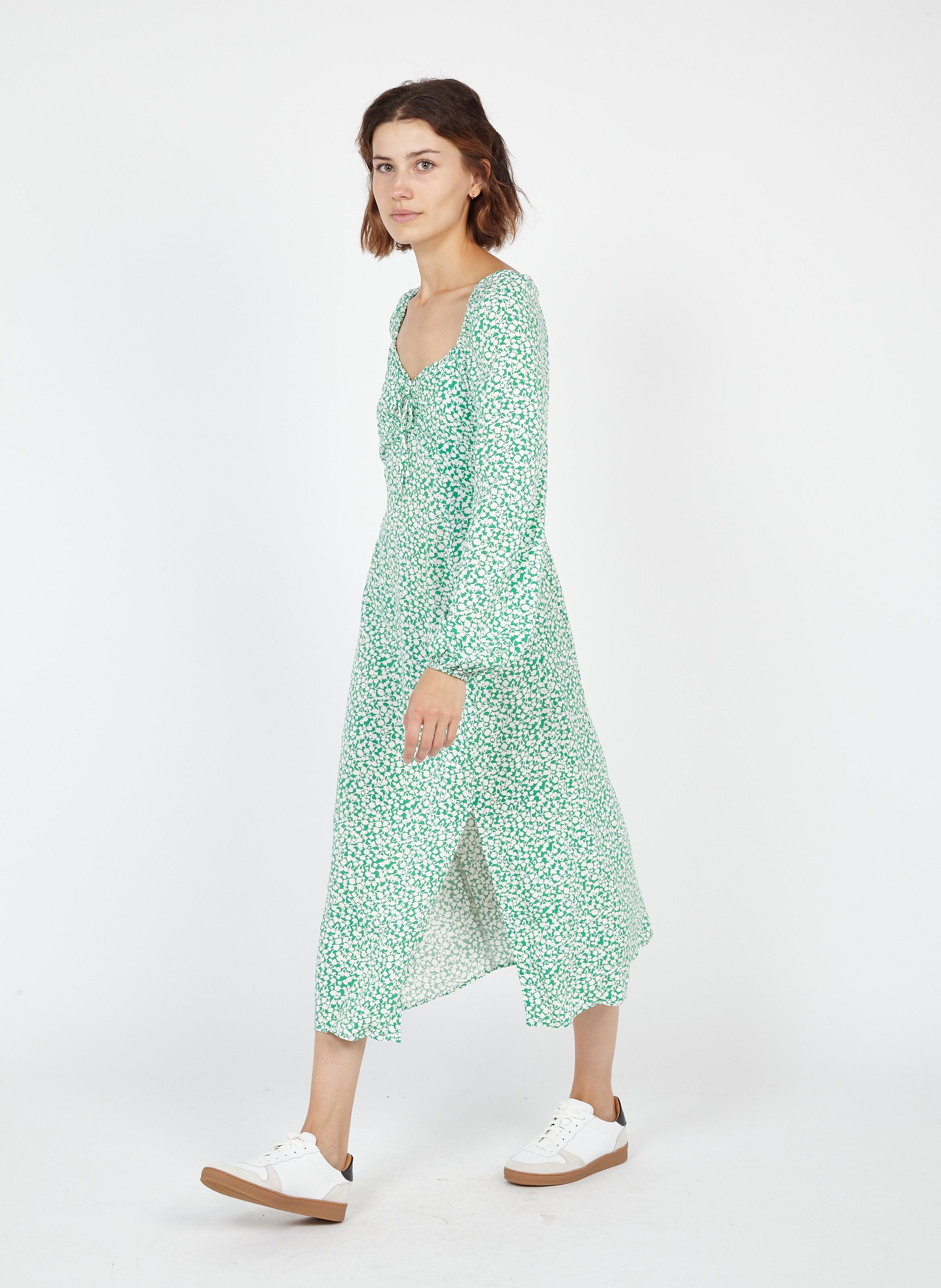 green floral v neck dress