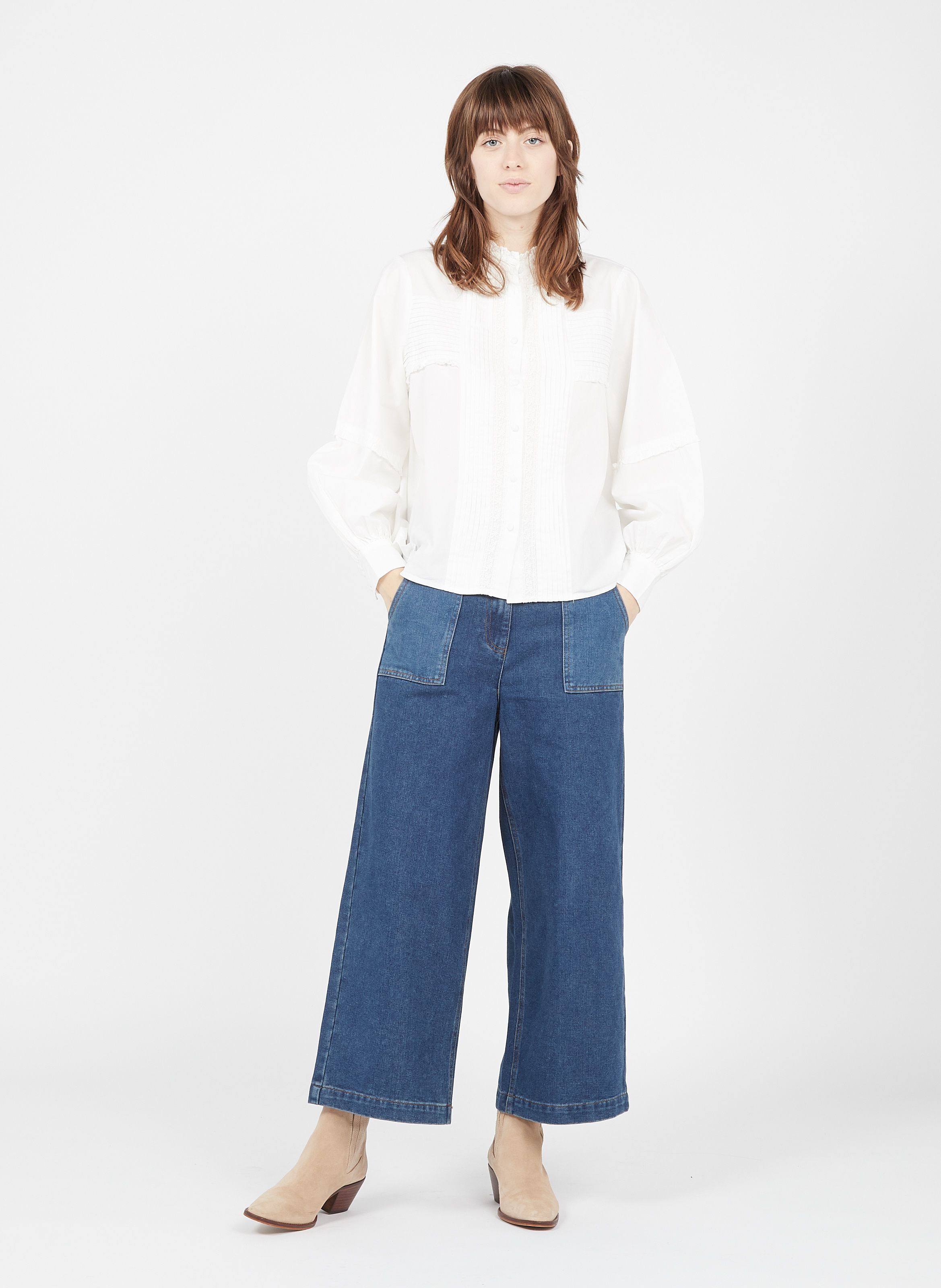 Raw denim High-rise wide-leg jeans