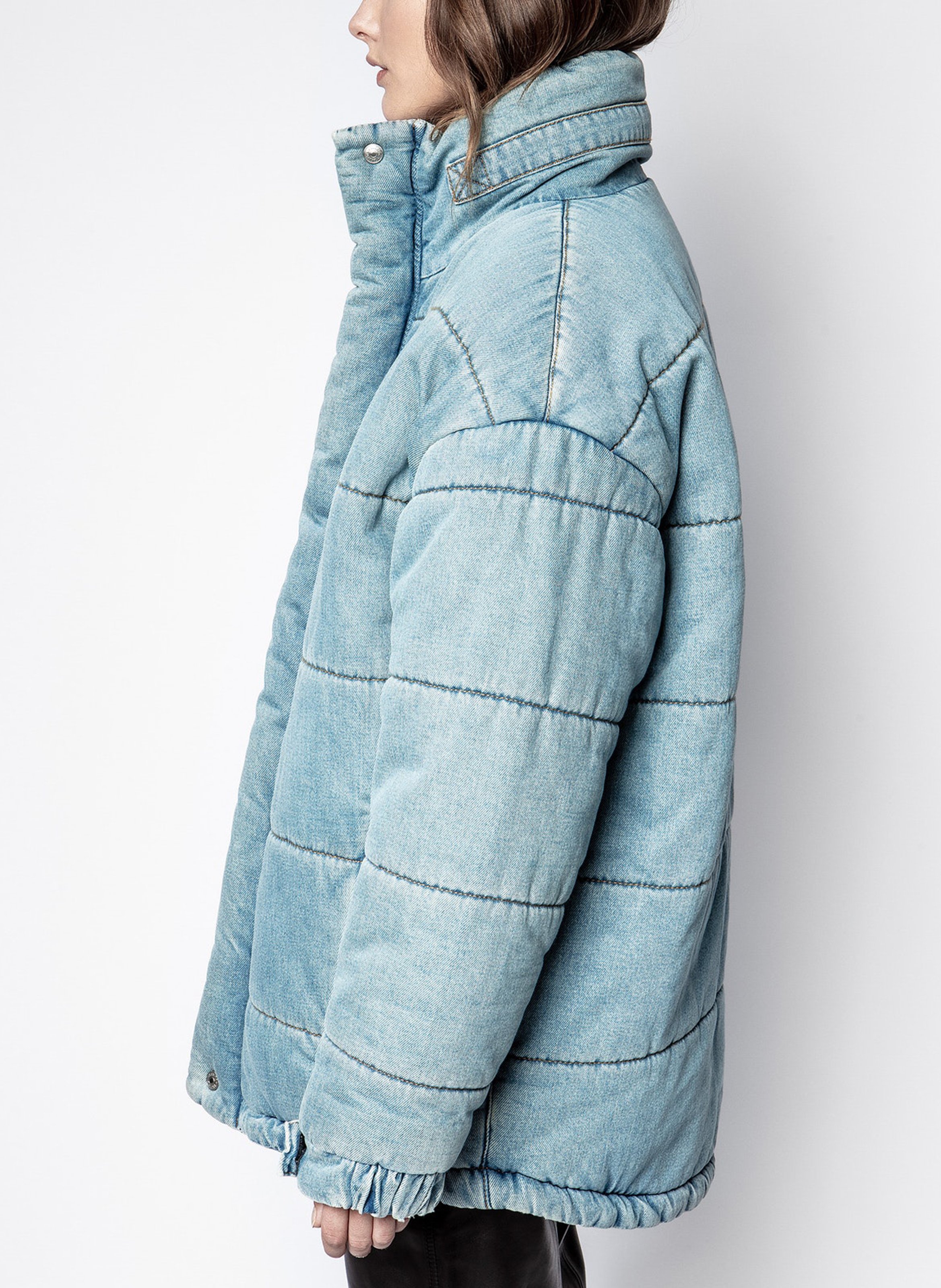 quilted denim coat