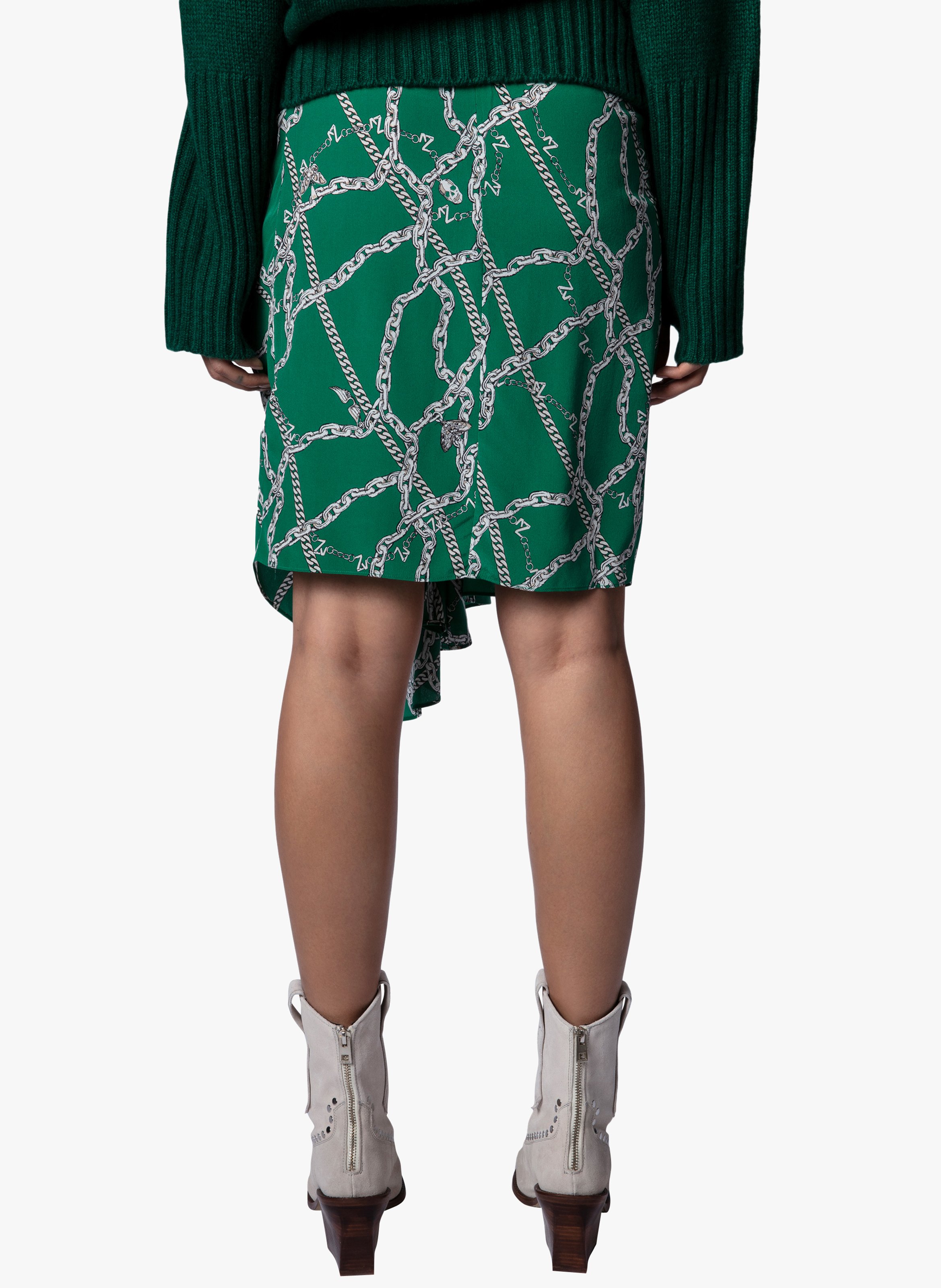 silk midi skirt green