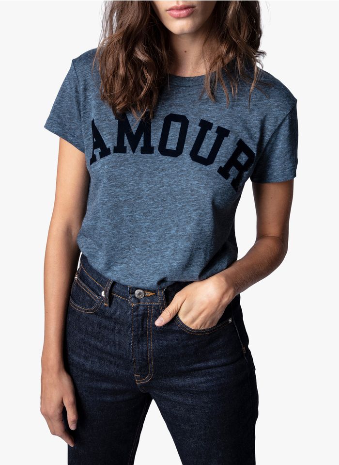 ZADIG&VOLTAIRE Blue Round-neck cotton-blend T-shirt with screen print