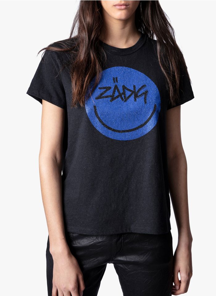ZADIG&VOLTAIRE Black Round-neck printed cotton T-shirt with rhinestones