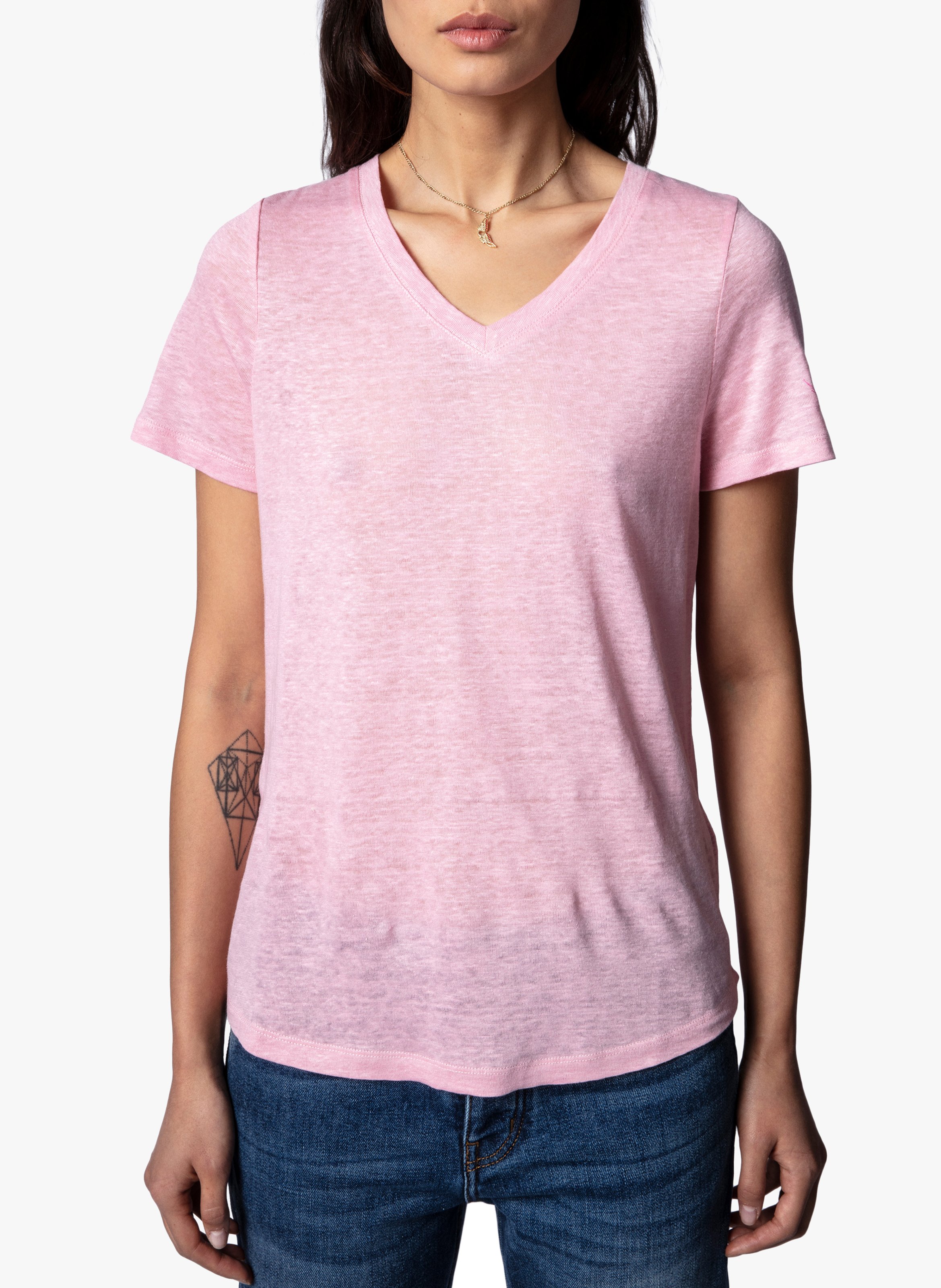Sale V-neck Linen T-shirt Dragee Zadig 