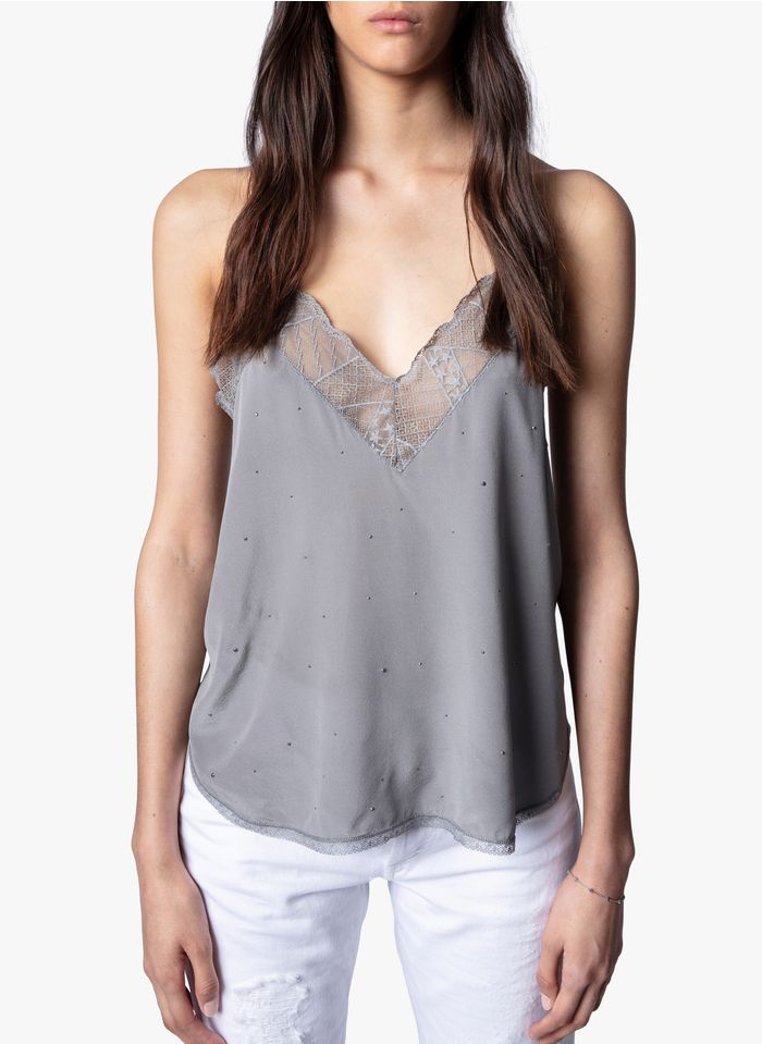 ZADIG&VOLTAIRE Grey V-neck silk camisole with lace