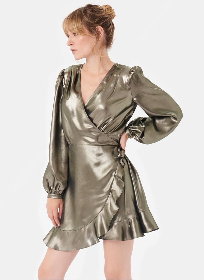 Short Metallic Wrap Dress Bronze Zapa Women Place Des Tendances Short Metallic Wrap Dress Bronze Zapa Women Place Des Tendances