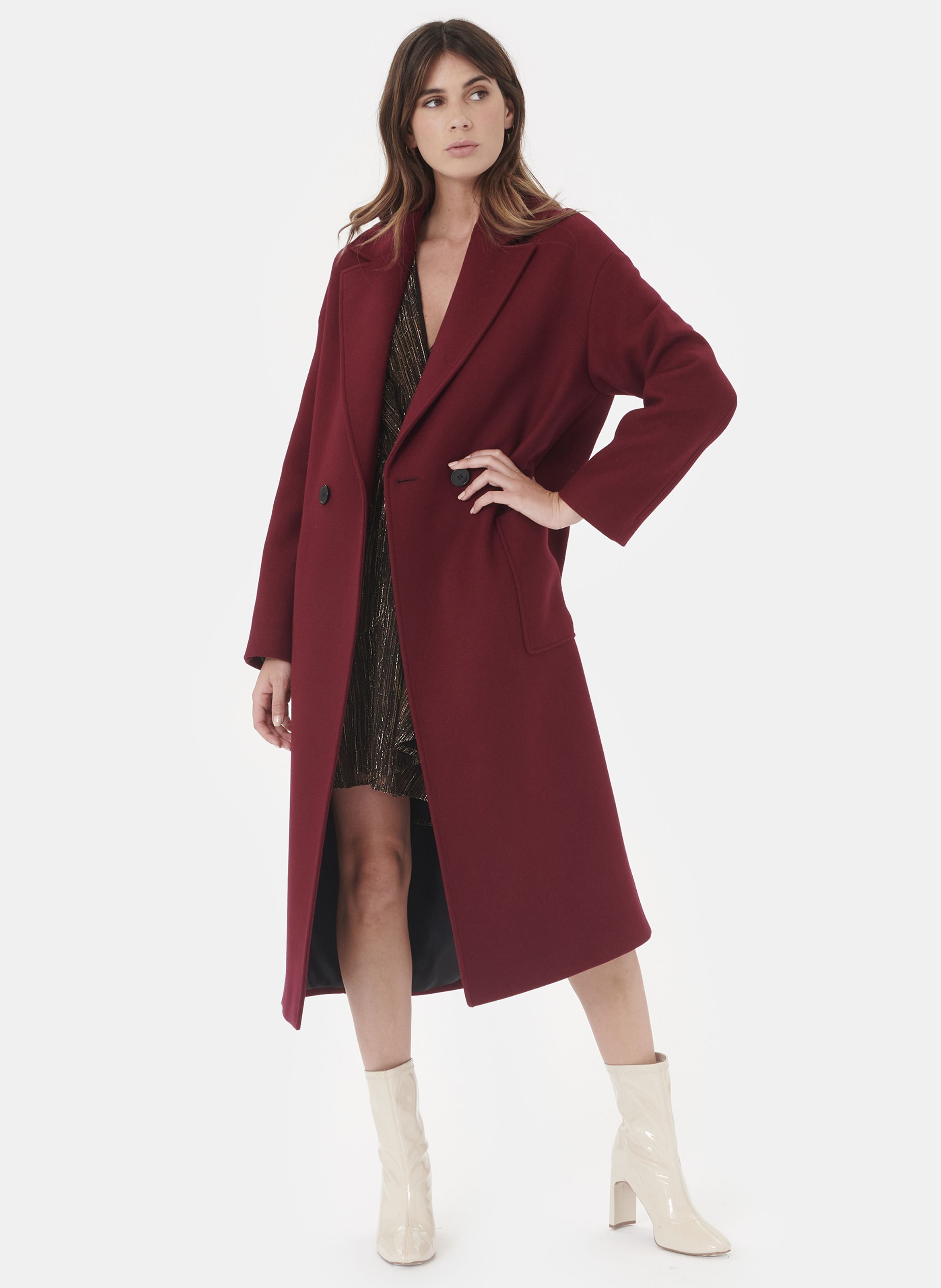 red wool blend coat