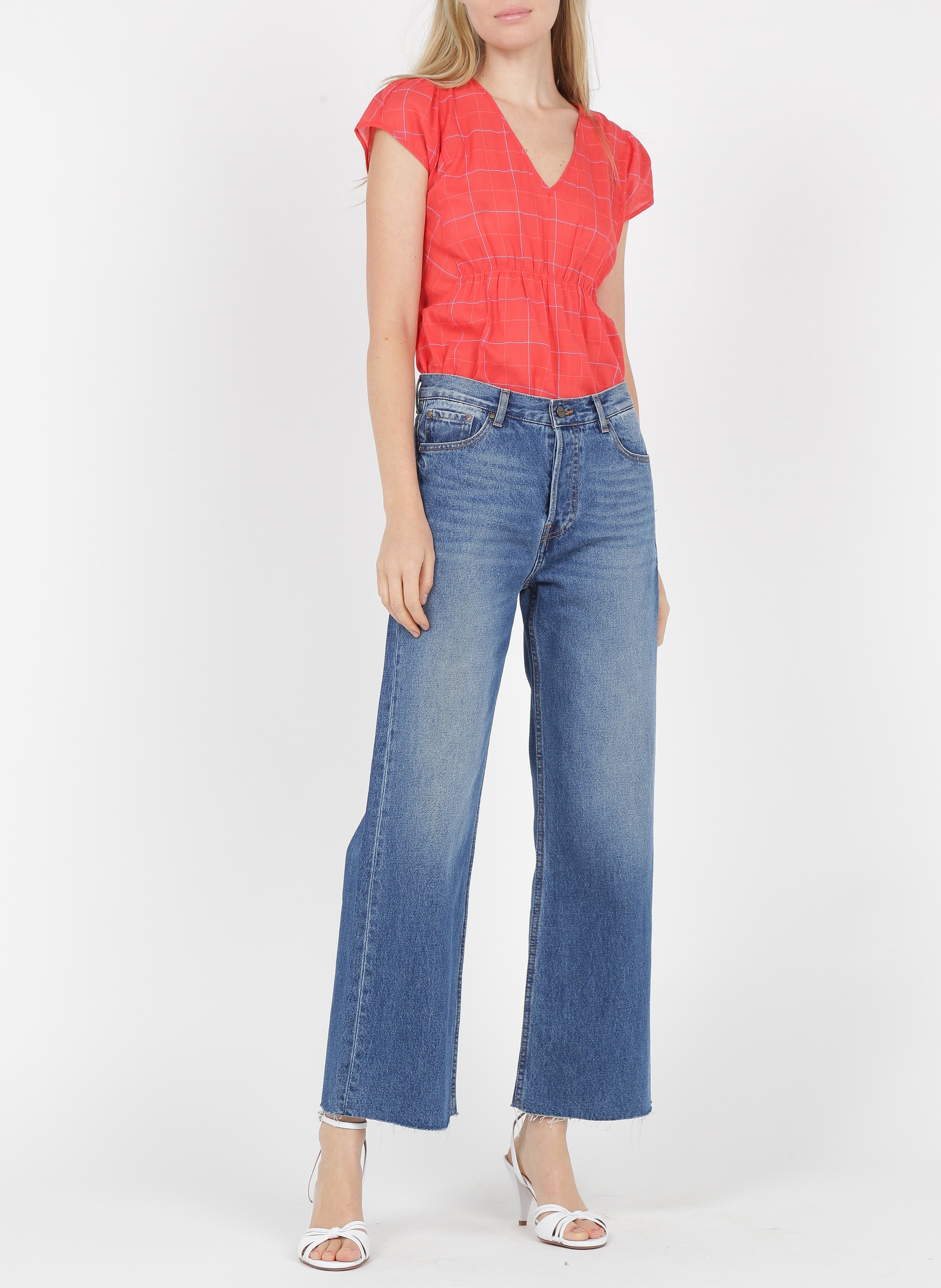 Vaquero Ancho De Talle Vintage Worn Acquaverde - Mujer | Place des Tendances