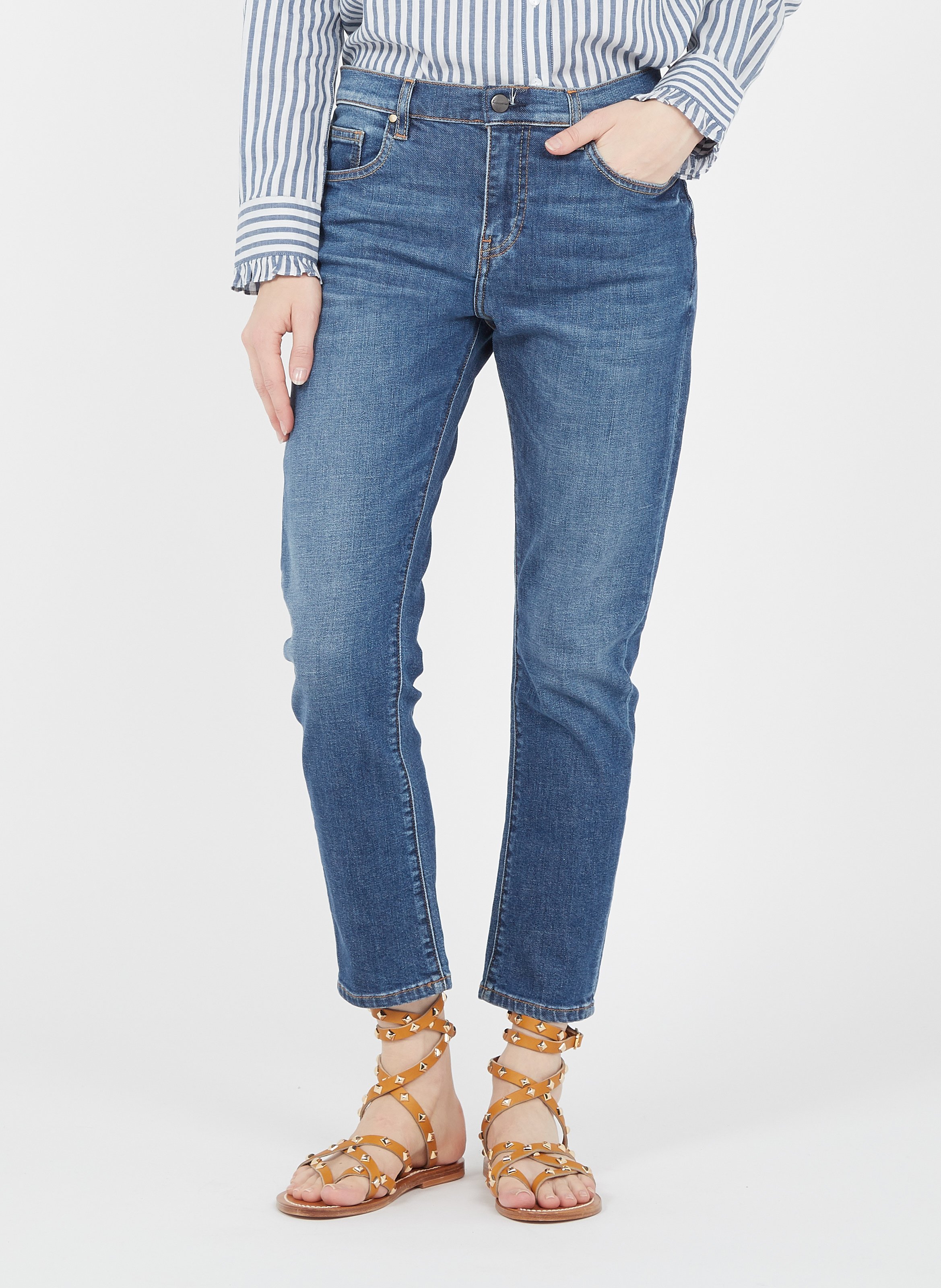 Vaquero Slim De Alto Worn Acquaverde - Mujer | Place des Tendances