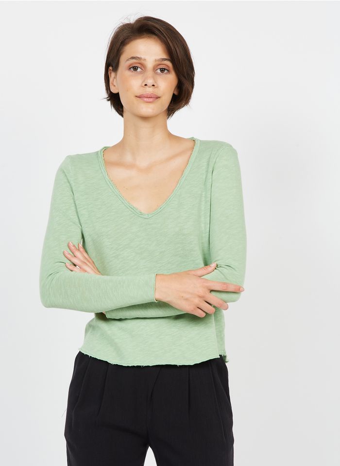 AMERICAN VINTAGE Camiseta de algodón con cuello de pico en verde
