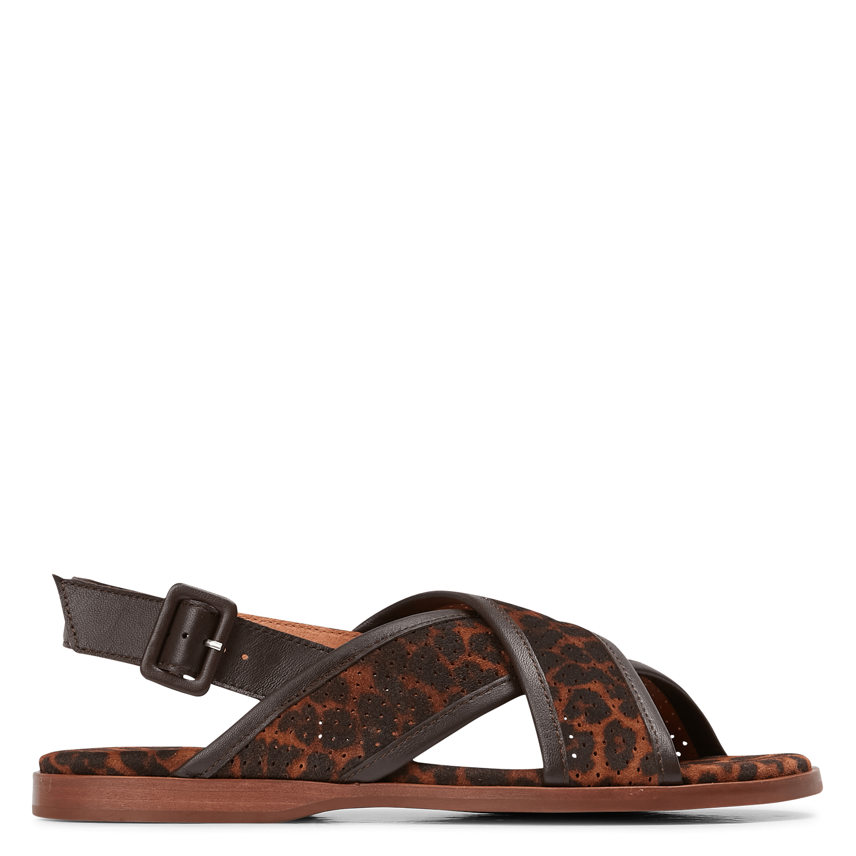 Sandalias Planas De Piel Con Tiras Cruzadas Calf Suede Print \u0026 Shiny Lamb  Leopard Coffee Brown Anonymous Copenhagen - Mujer | Place des Tendances