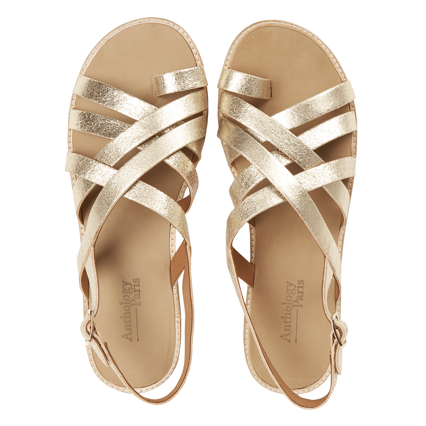 Sandalias Planas De Piel Platino Anthology Paris - Mujer | Place des  Tendances