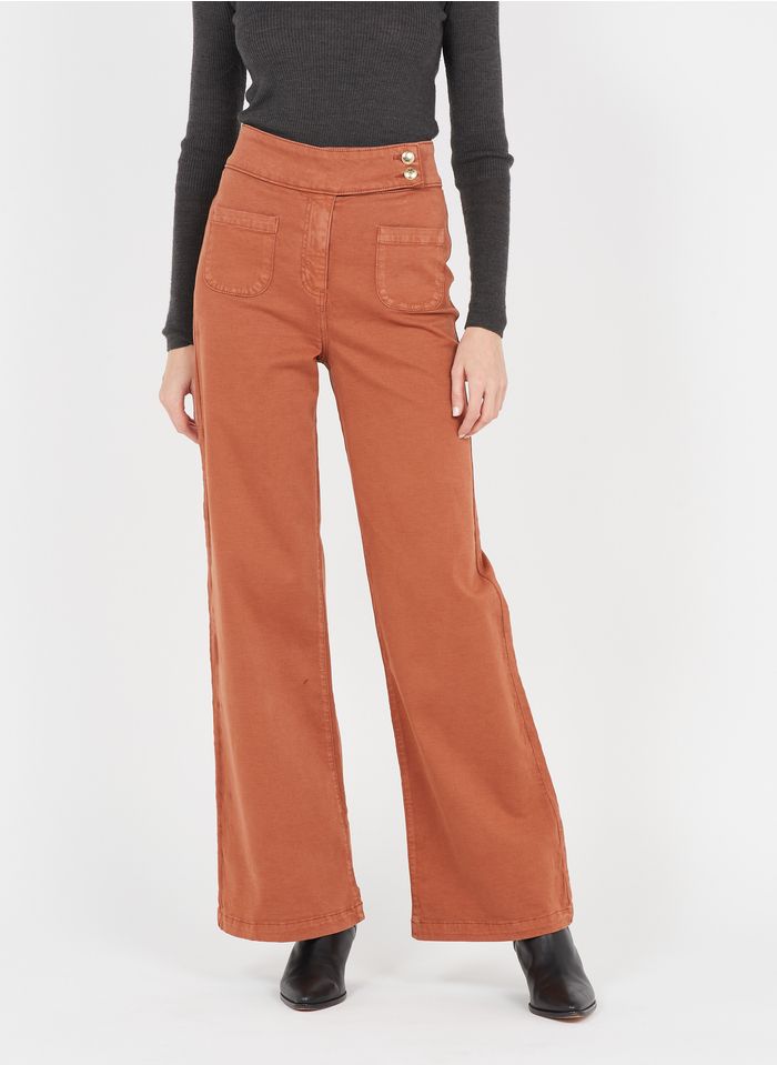 ANTOINE & LILI Pantalón ancho de algodón elástico de talle alto en naranja