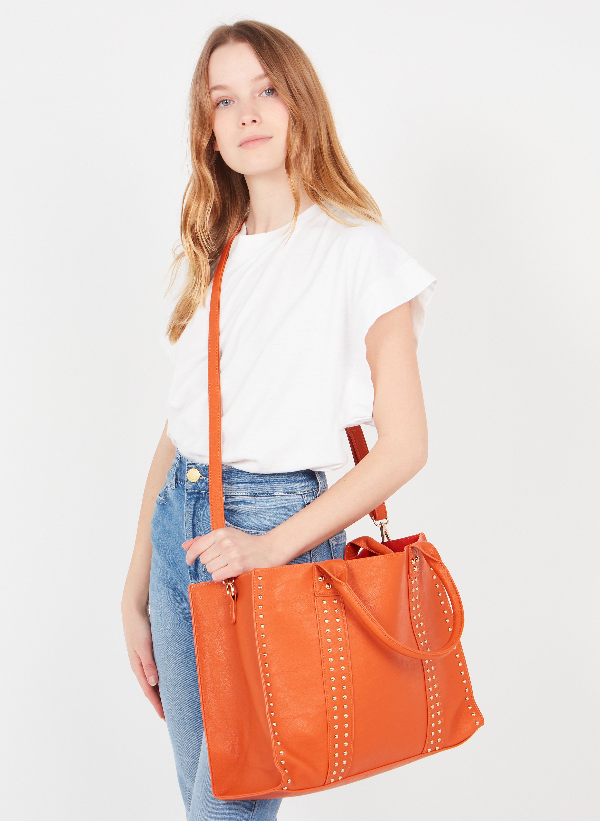 Bolso Shopper Con Tachuelas Doradas Orange Au Printemps Paris - Mujer |  Place des Tendances