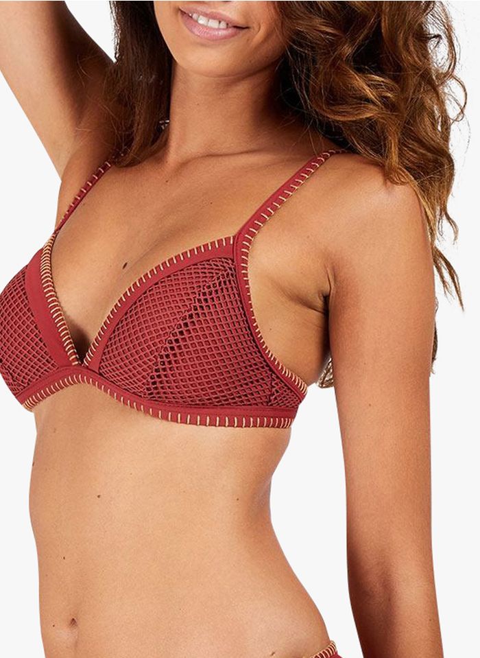 BANANA MOON Sujetador de bikini de triángulo con detalle de rejilla en rojo