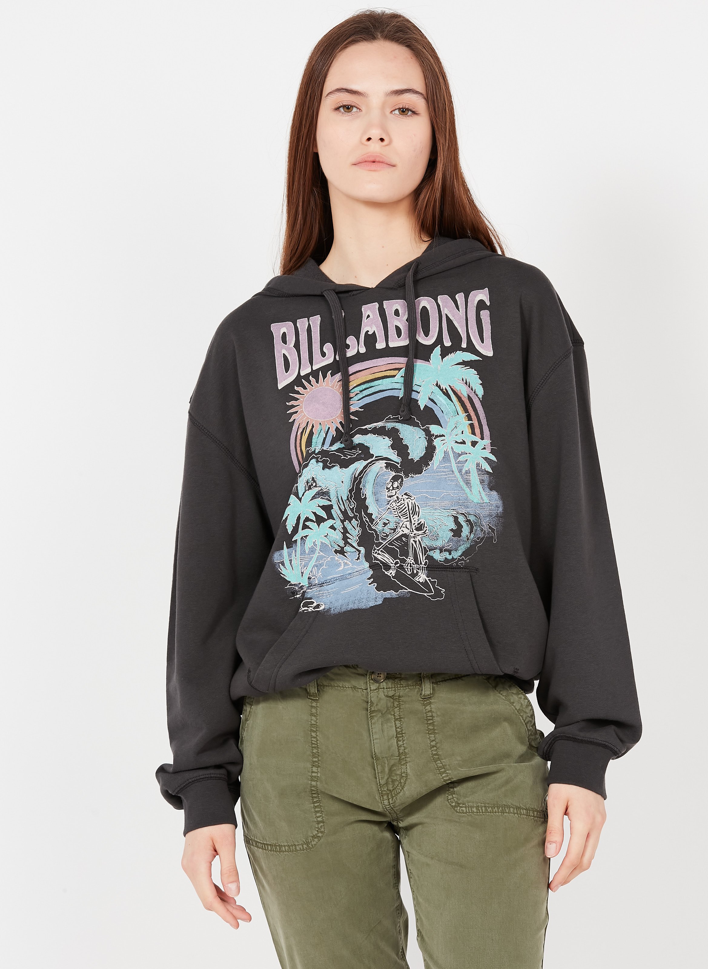 Sudadera De Mezcla De Algodón Serigrafiada Con Capucha Off Black Billabong  - Mujer | Place des Tendances