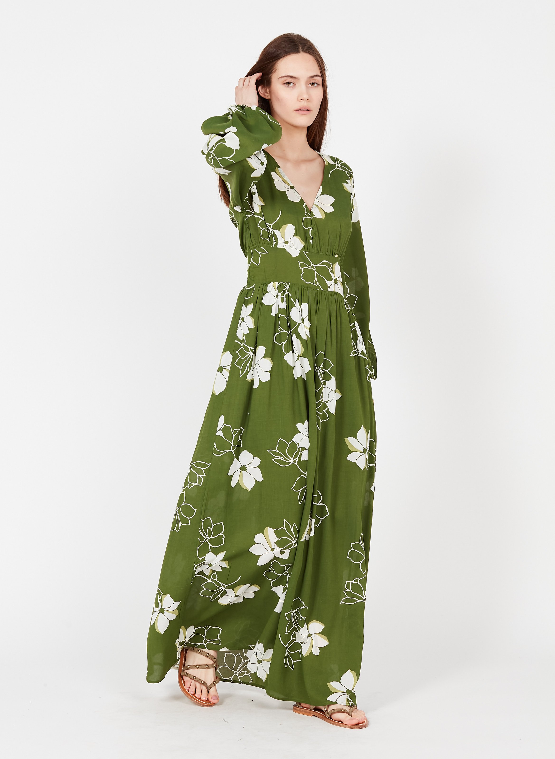Vestido Largo Con Cuello De Pico Y Estampado Floral Fern Billabong - Mujer  | Place des Tendances