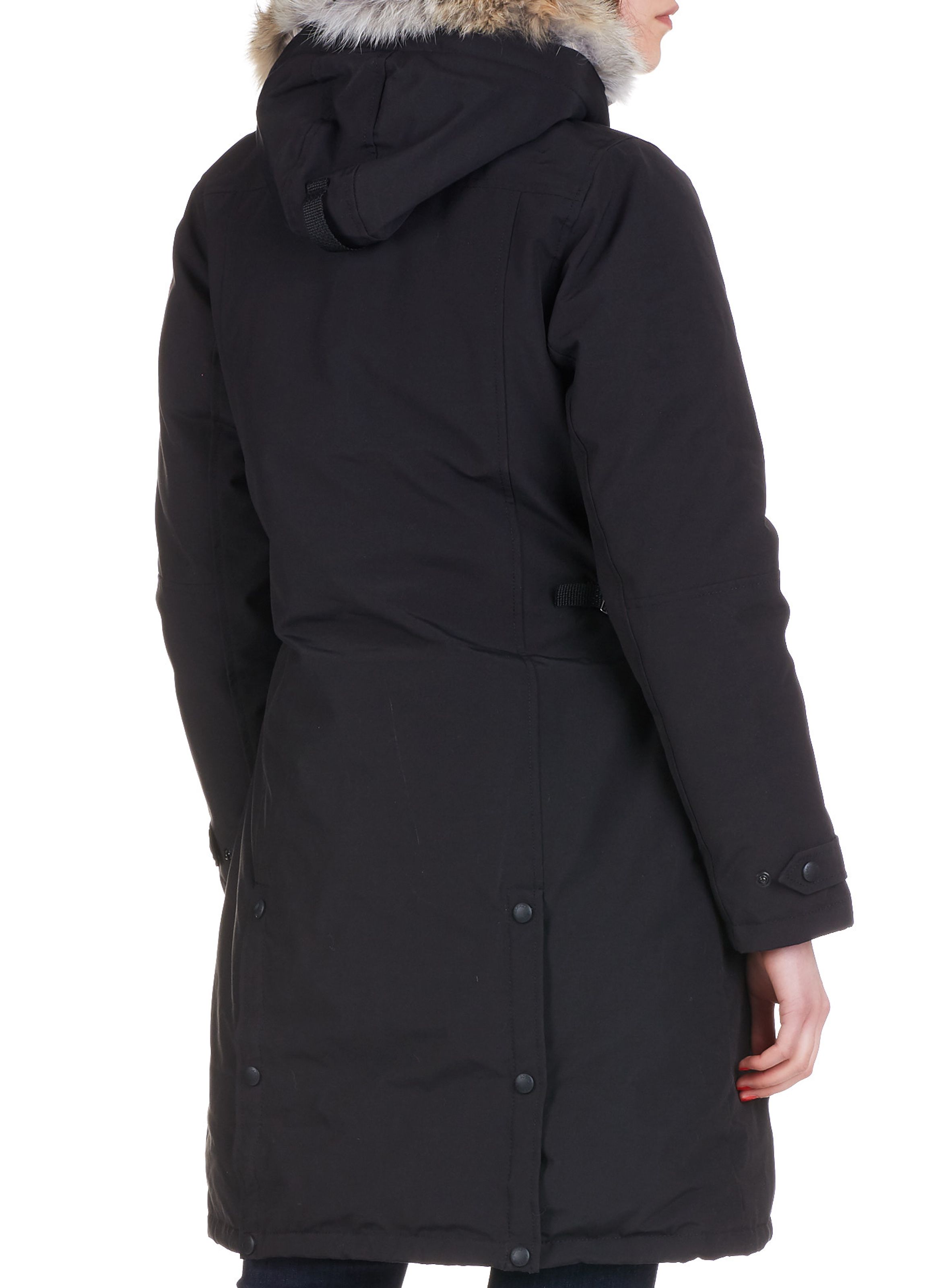 Parka Larga Con Cuello Alto Y Capucha Con Pelo Sintético Desmontable Black Canada Goose Mujer 5277