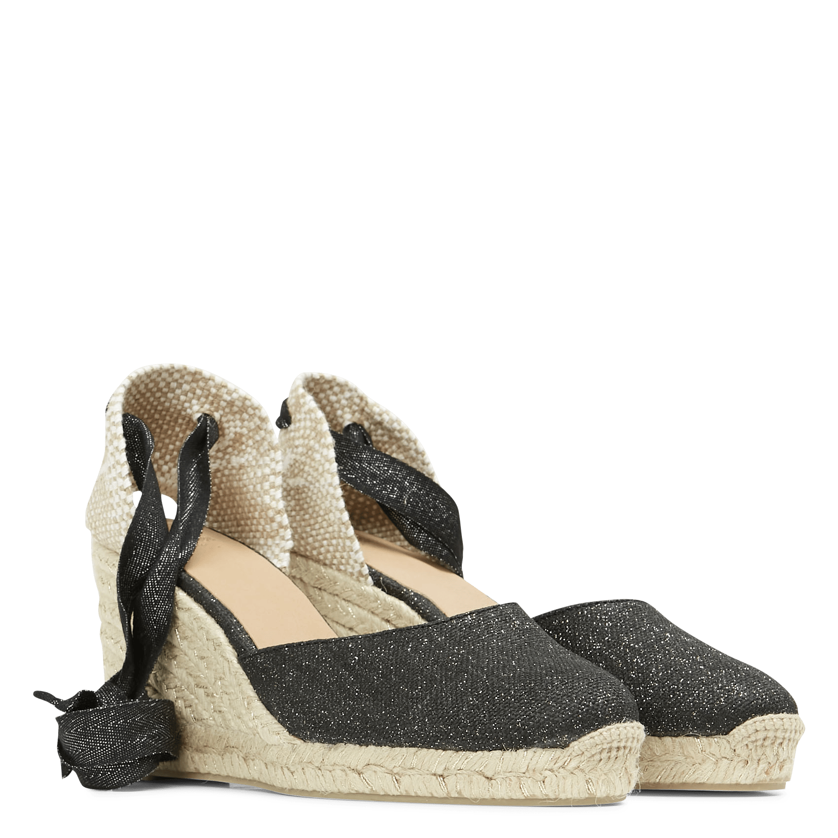Alpargatas De Lino Con Cuña Negro/oro Place des Tendances