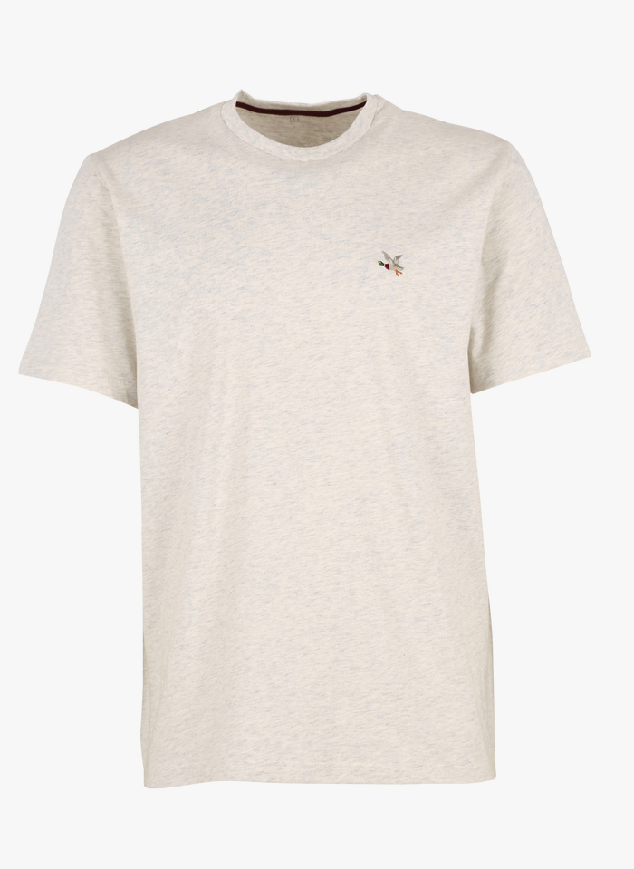 CHEVIGNON Camiseta regular fit bordada de algodón con cuello redondo en beige