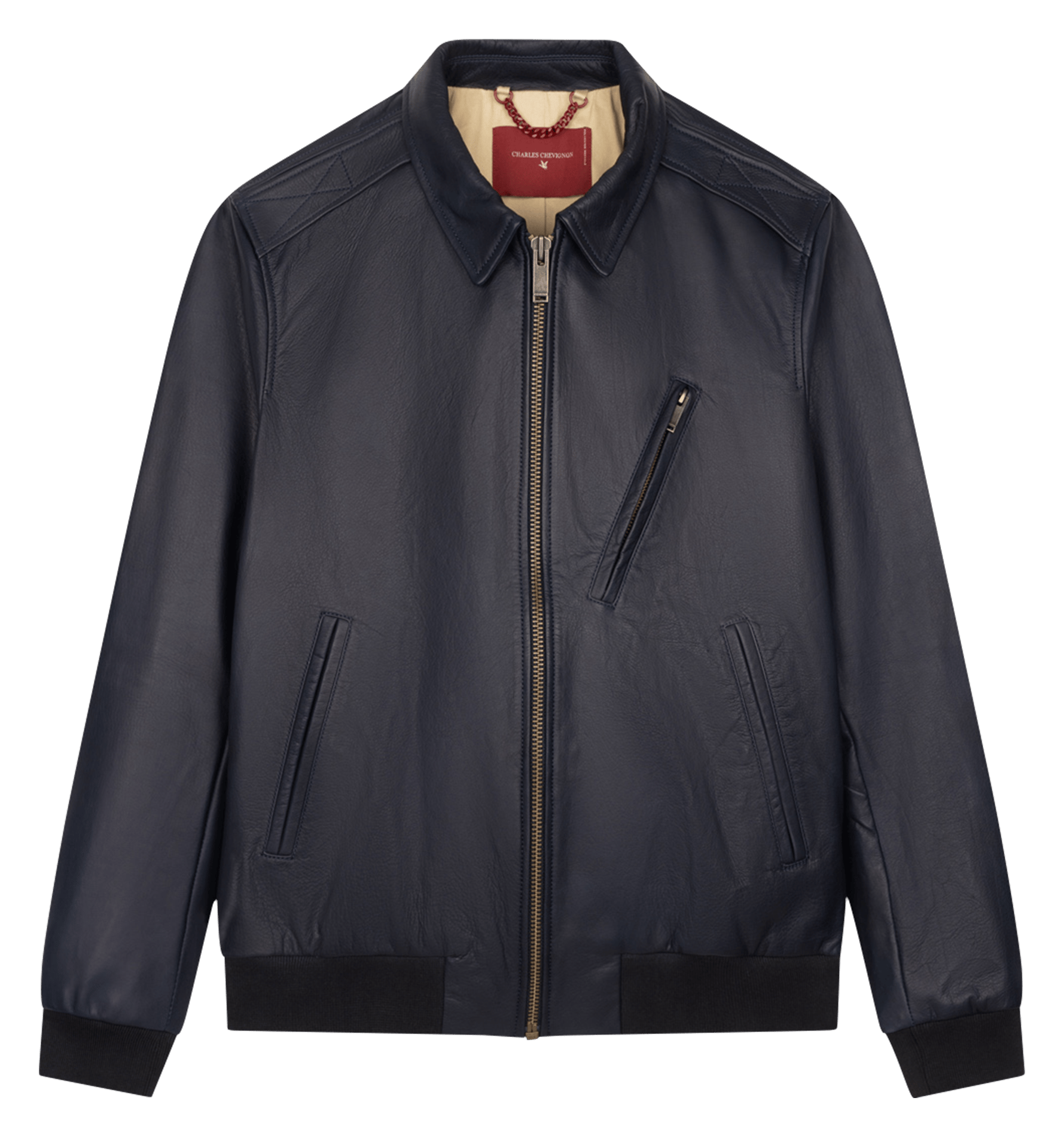 Cazadora Regular Fit De Piel Con Cuello Clásico Bleu Chevignon - Hombre |  Place des Tendances
