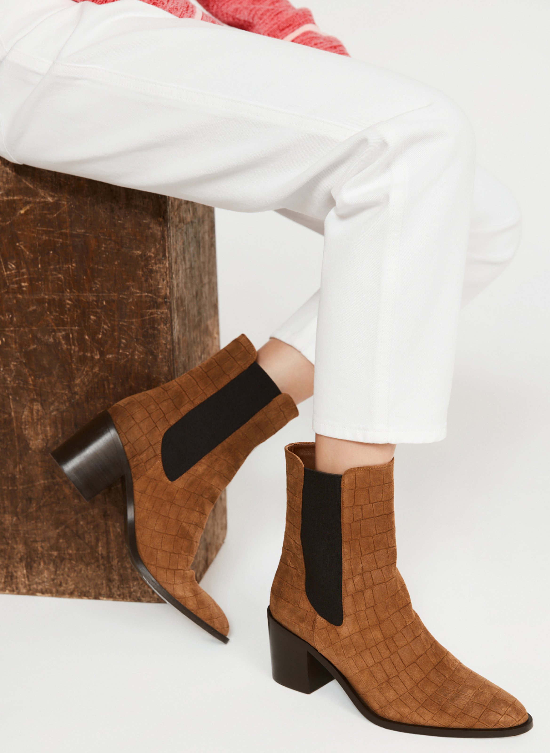 Botines De Piel Imitación Cocodrilo Con Tacón Camel Claudie Pierlot - Mujer  | Place des Tendances