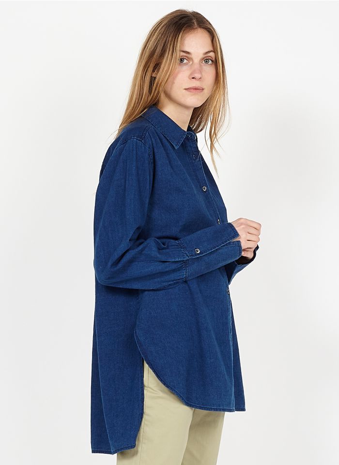 CLOSED Camisa larga de algodón con cuello clásico en azul