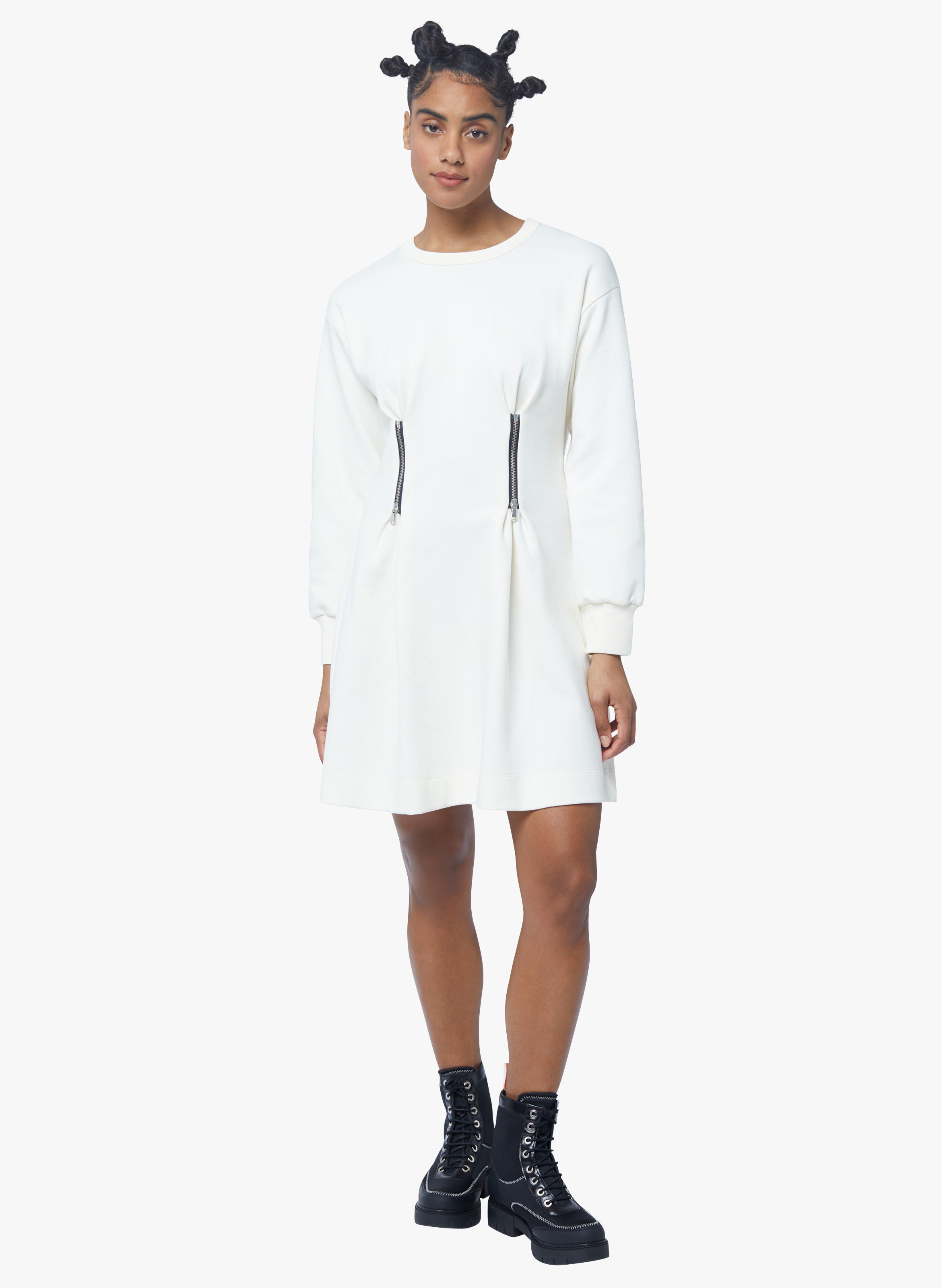 Vestido Corto De Felpa Ecru Mujer | Place des Tendances