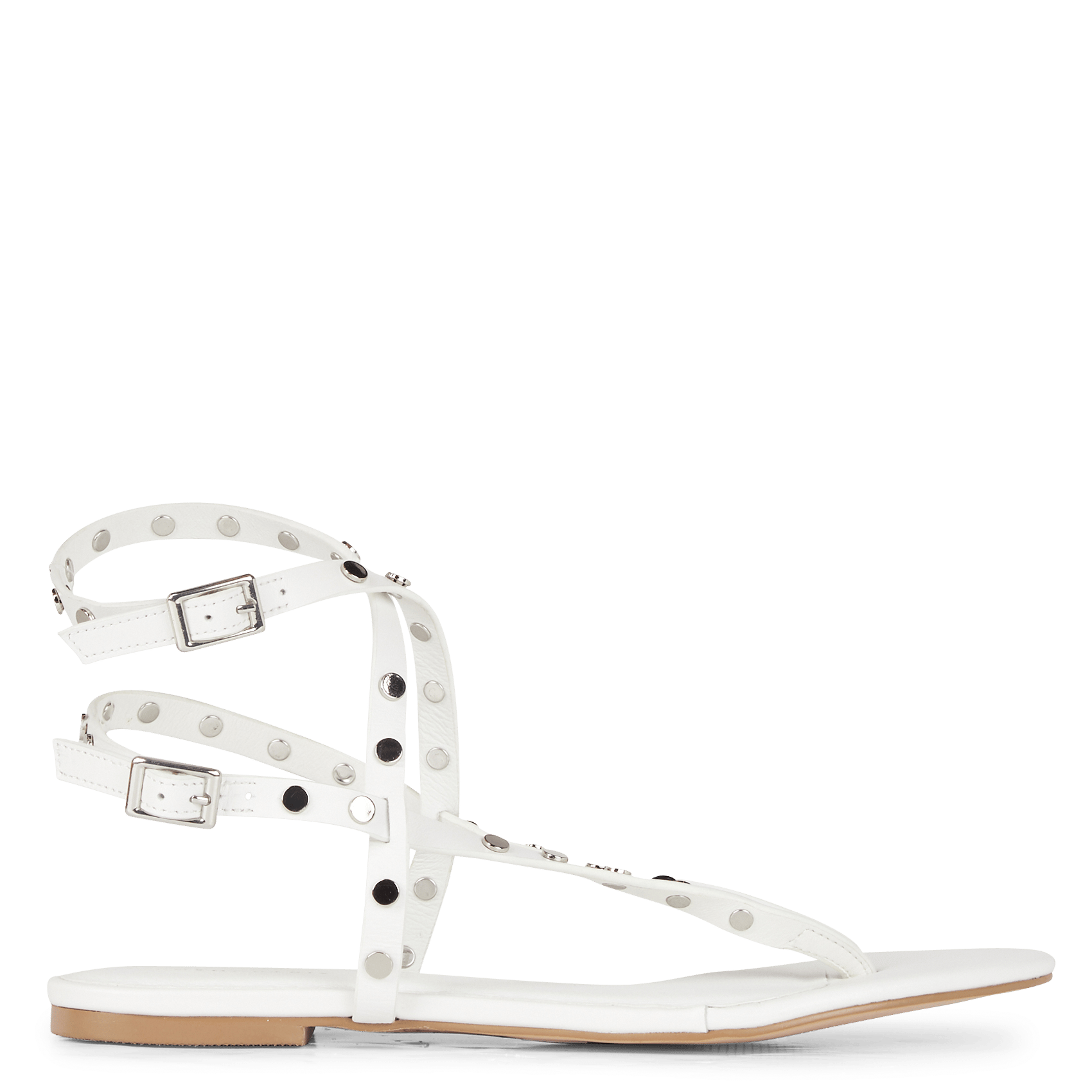 Sandalias Planas De Piel Con Tachuelas Blanc Cosmoparis - Mujer | Place des  Tendances