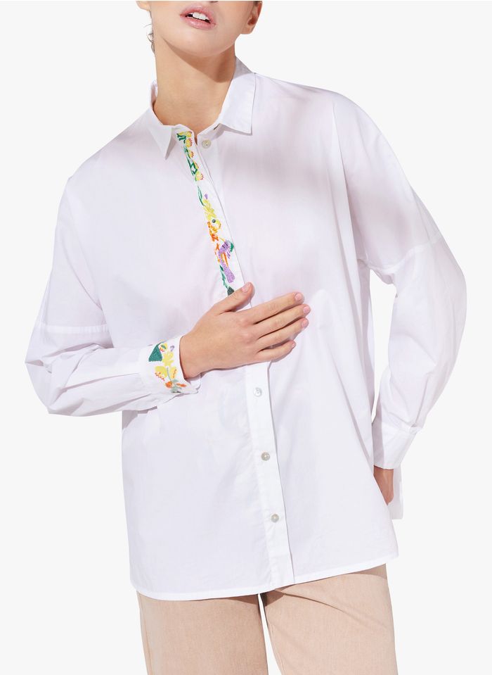 COTELAC Camisa bordada de algodón con cuello clásico en blanco