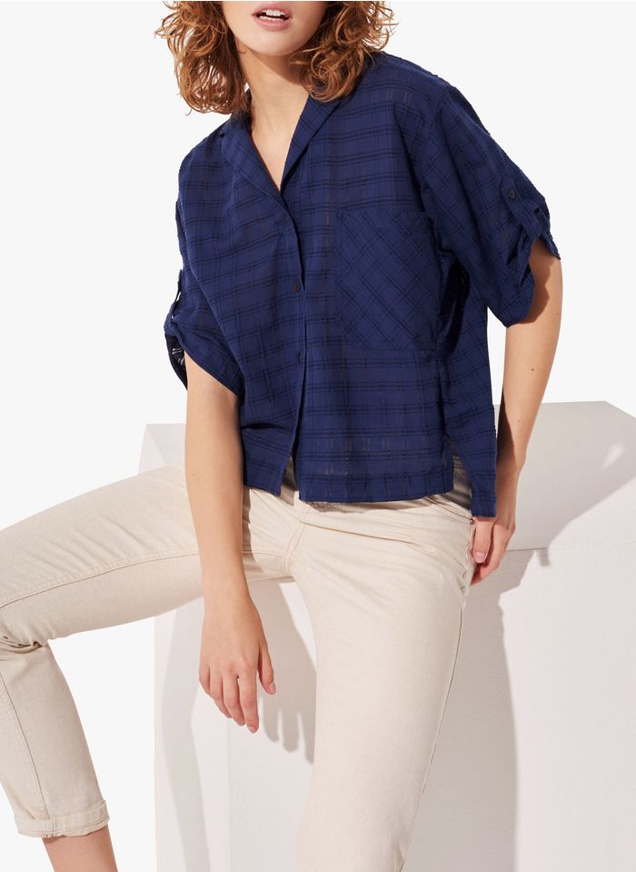 COTELAC Camisa de algodón con cuello sastre en azul
