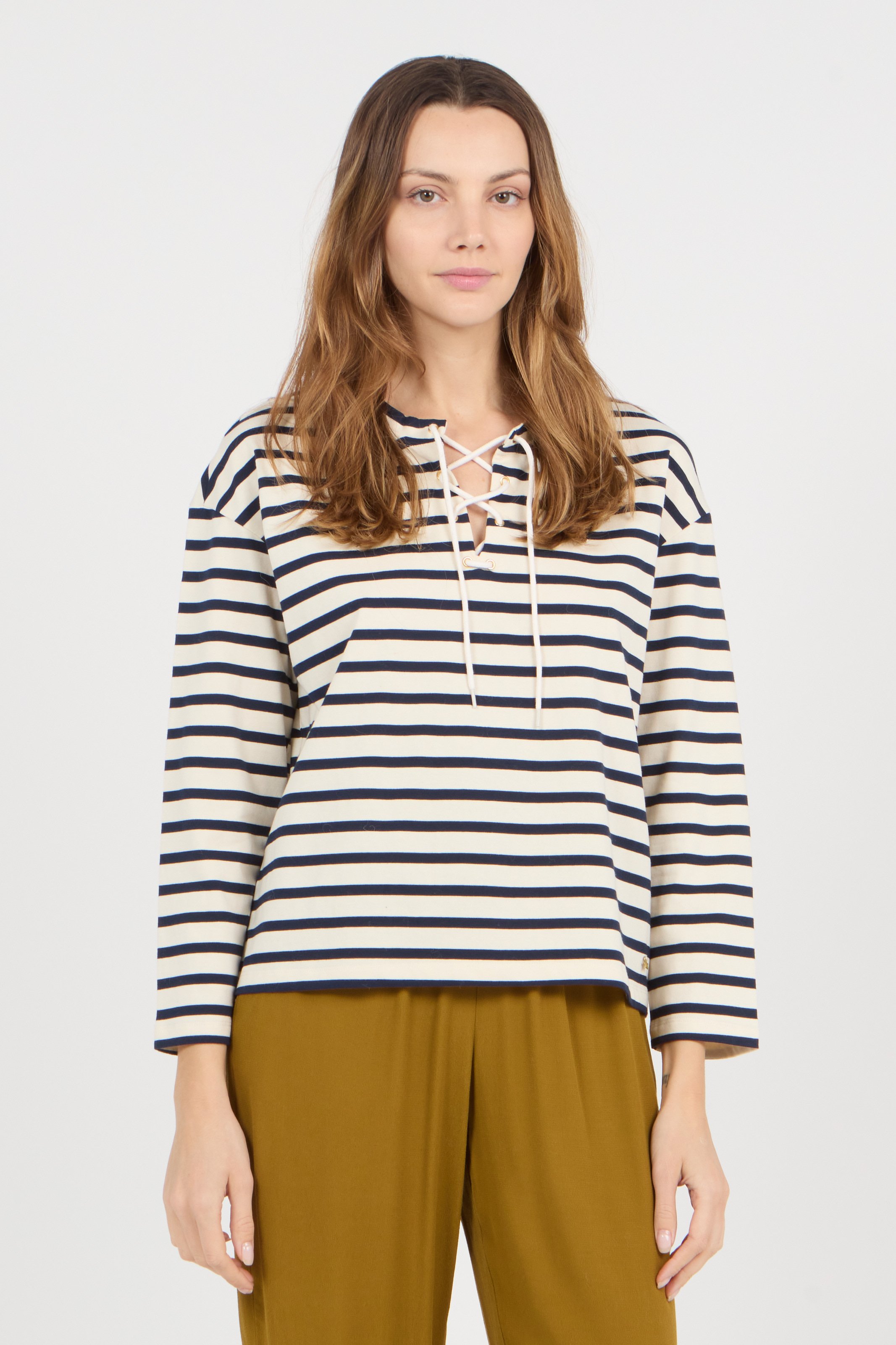 Sudadera De Algodón Marinera Con Cuello Redondo Jer Ecru/marine Des Petits  Hauts - Mujer | Place des Tendances