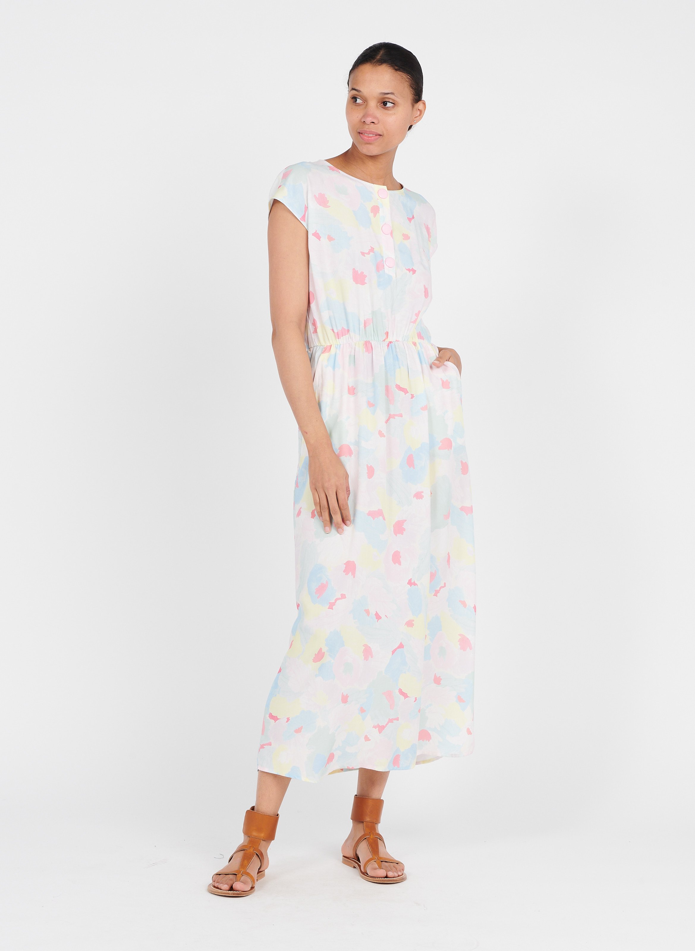 Vestido Largo Estampado Con Cuello Redondo Molly Des Petits Hauts - Mujer |  Place des Tendances
