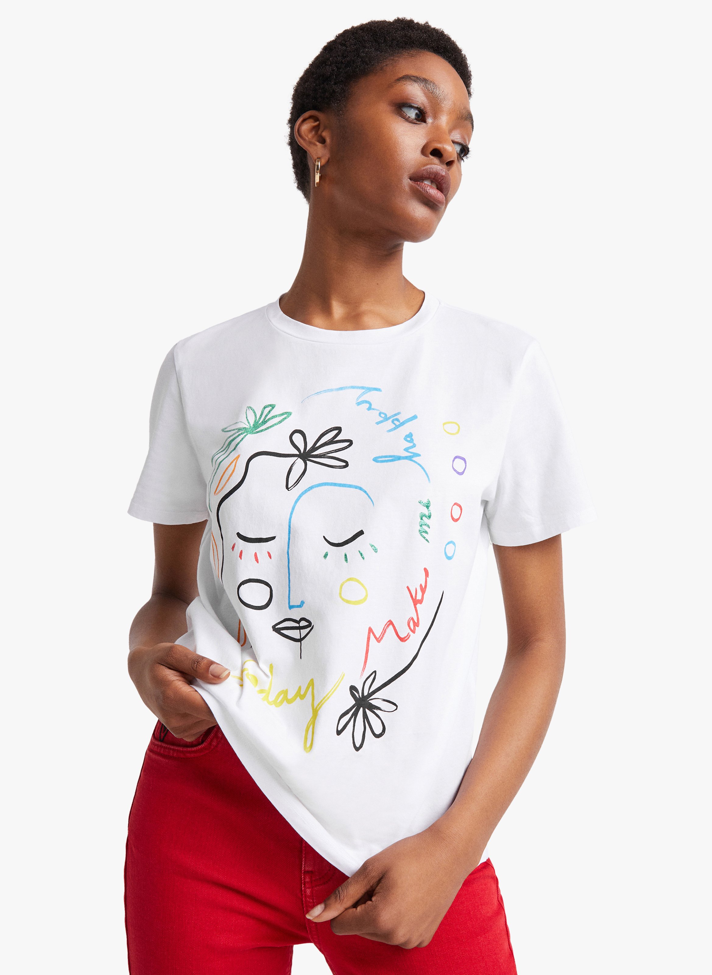 Camisa De Algodón Con Cuello Clásico Y Estampado De Periódico Blanc Desigual  - Mujer | Place des Tendances