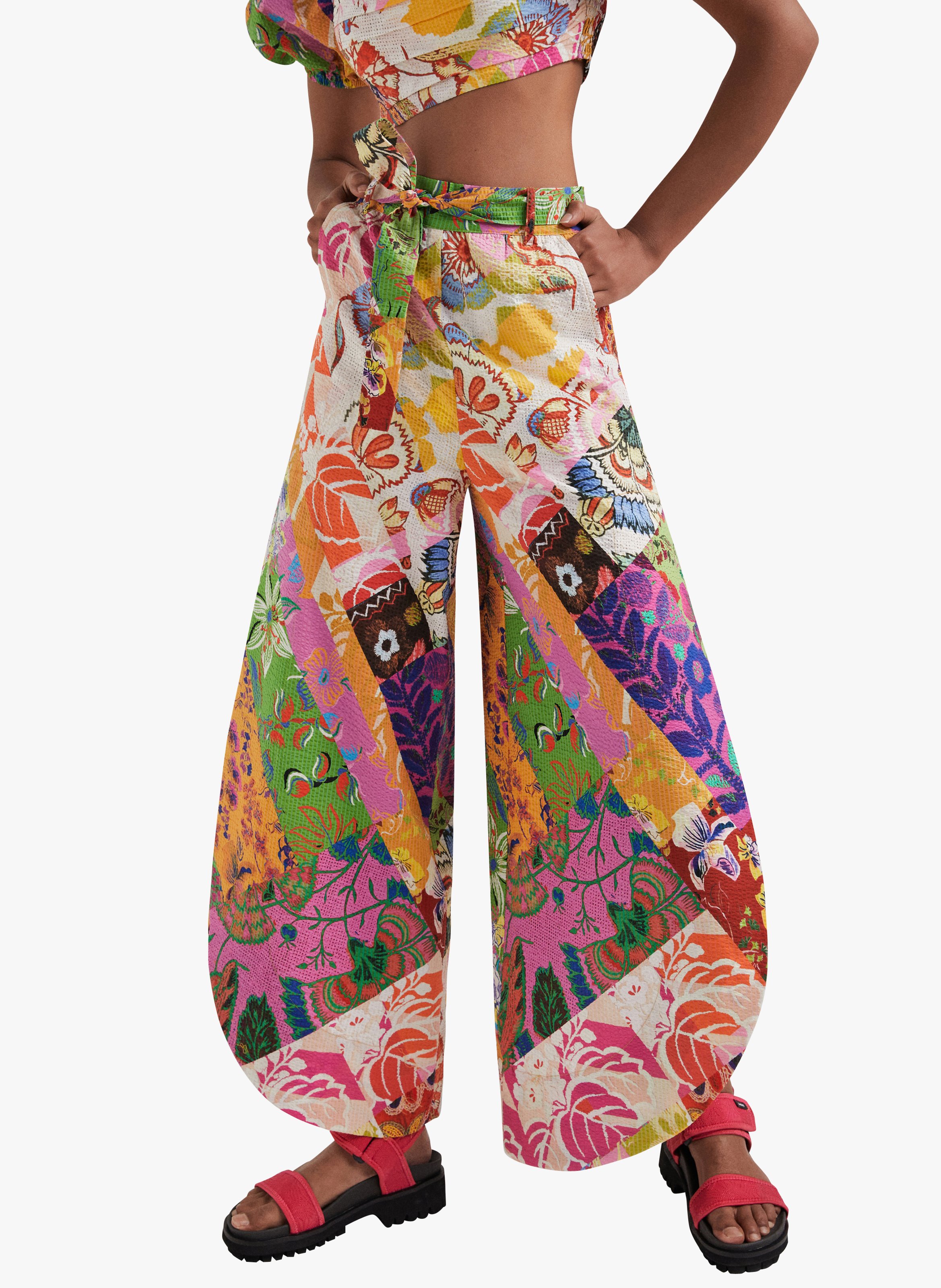Pantalón Ancho Estampado De Algodón Material Finishes Desigual - Mujer |  Place des Tendances