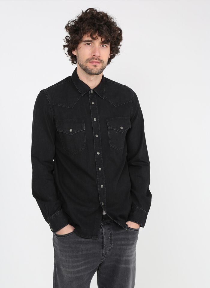 DIESEL Camisa de algodón con cuello clásico en negro